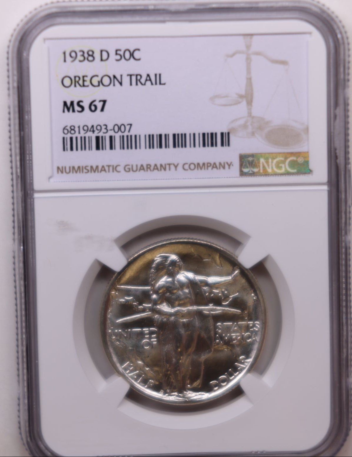 1938-D Oregon Trail Silver Half Dollar Commemorative, NGC MS-67. Store #GEC002