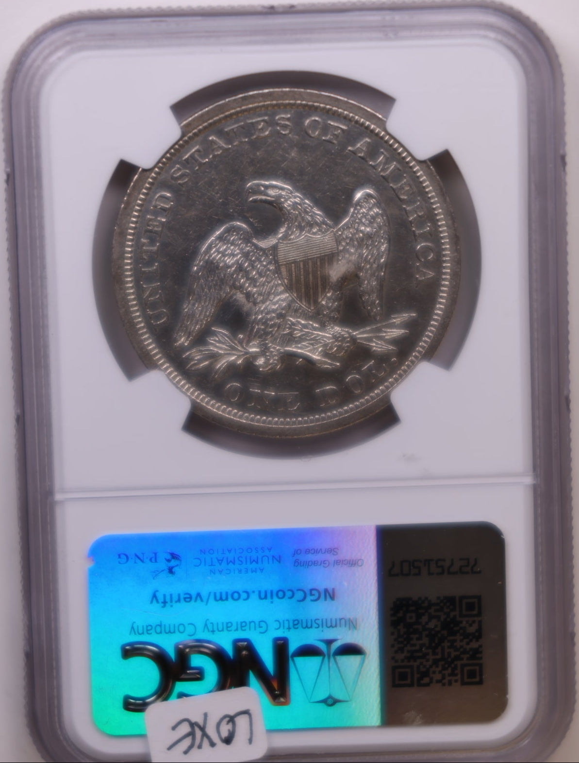 1844 Seated Liberty Silver Dollar, NGC Certified AU-58, Store #GDR0330.