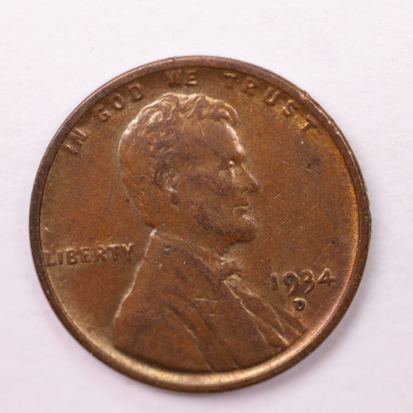 1934-D Lincoln Wheat Cents., Extra Fine., Store #18730