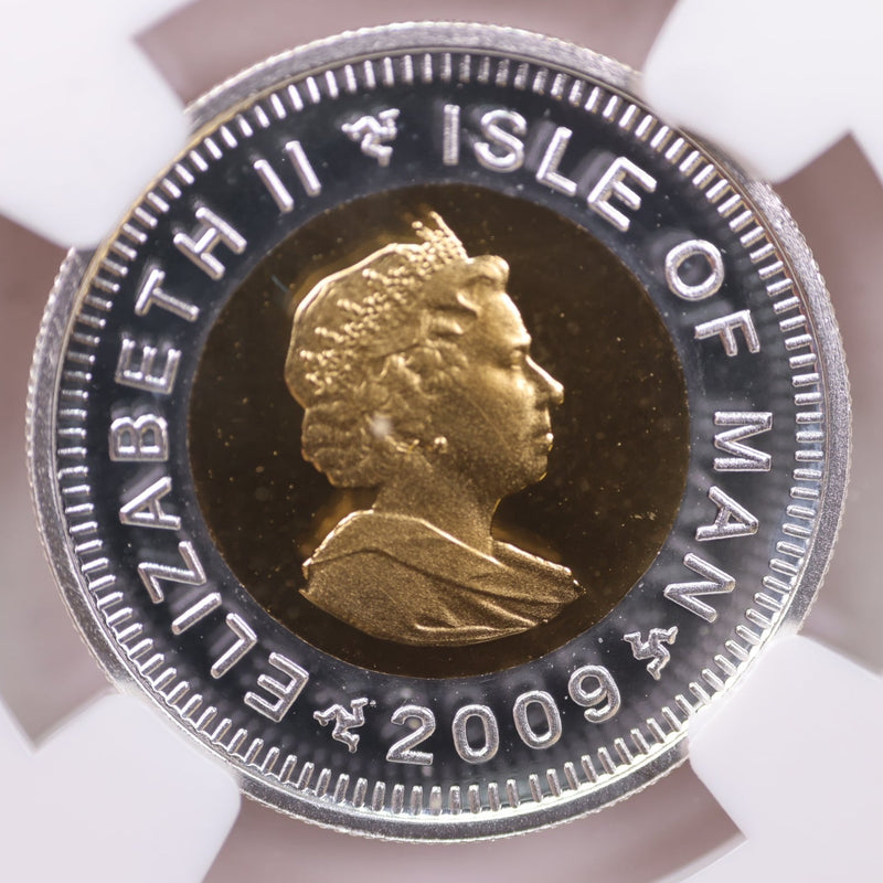 2009 Isle Of Mann 1/4 Angel, BI-Metallic Gold/Silver, NGC PF-69.