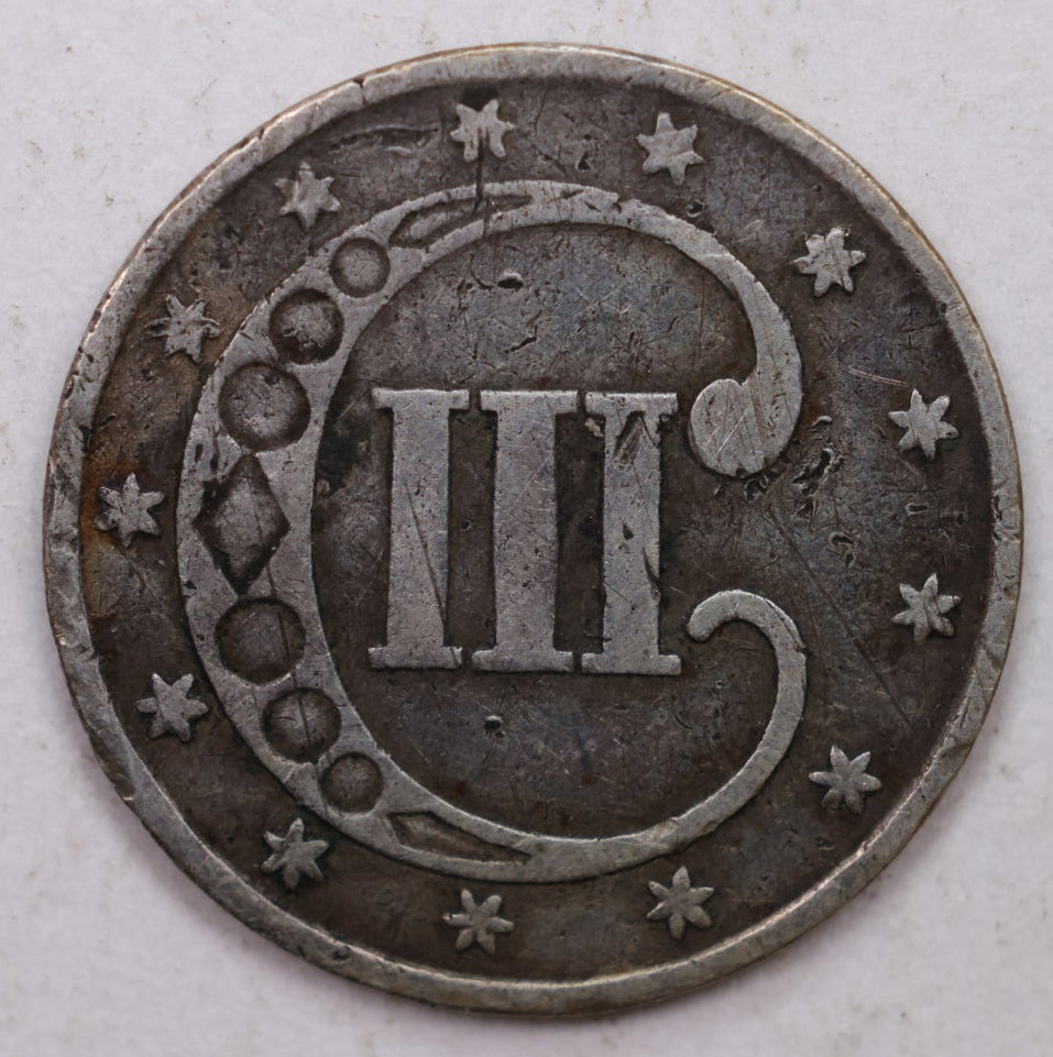 1851 Three Cent Silver, 'Tryme', Fine Circulated Coin, Store SALE #3CR003.