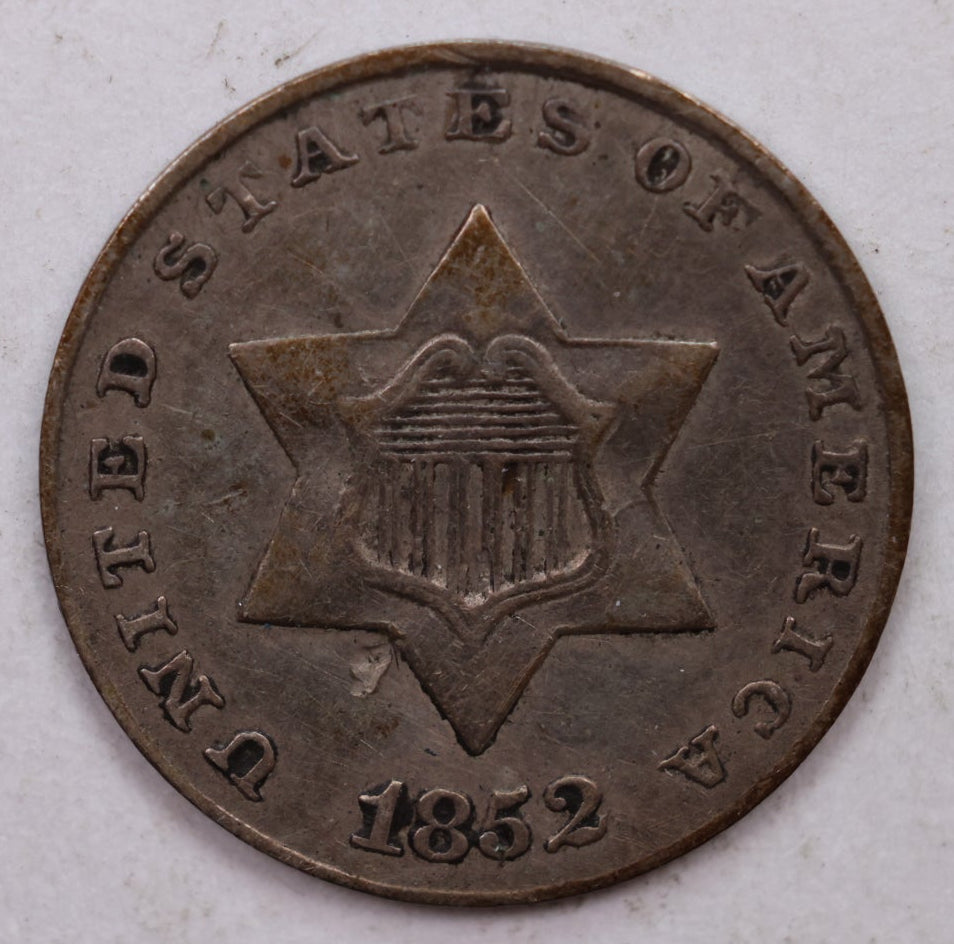 1852 Three Cent Silver, 'Tryme', Extra Fine Circulated Coin, Store SALE #3CR005.