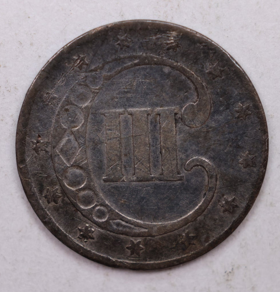 1853 Three Cent Silver, 'Tryme', Fine Circulated Coin, Store SALE #3CR006.