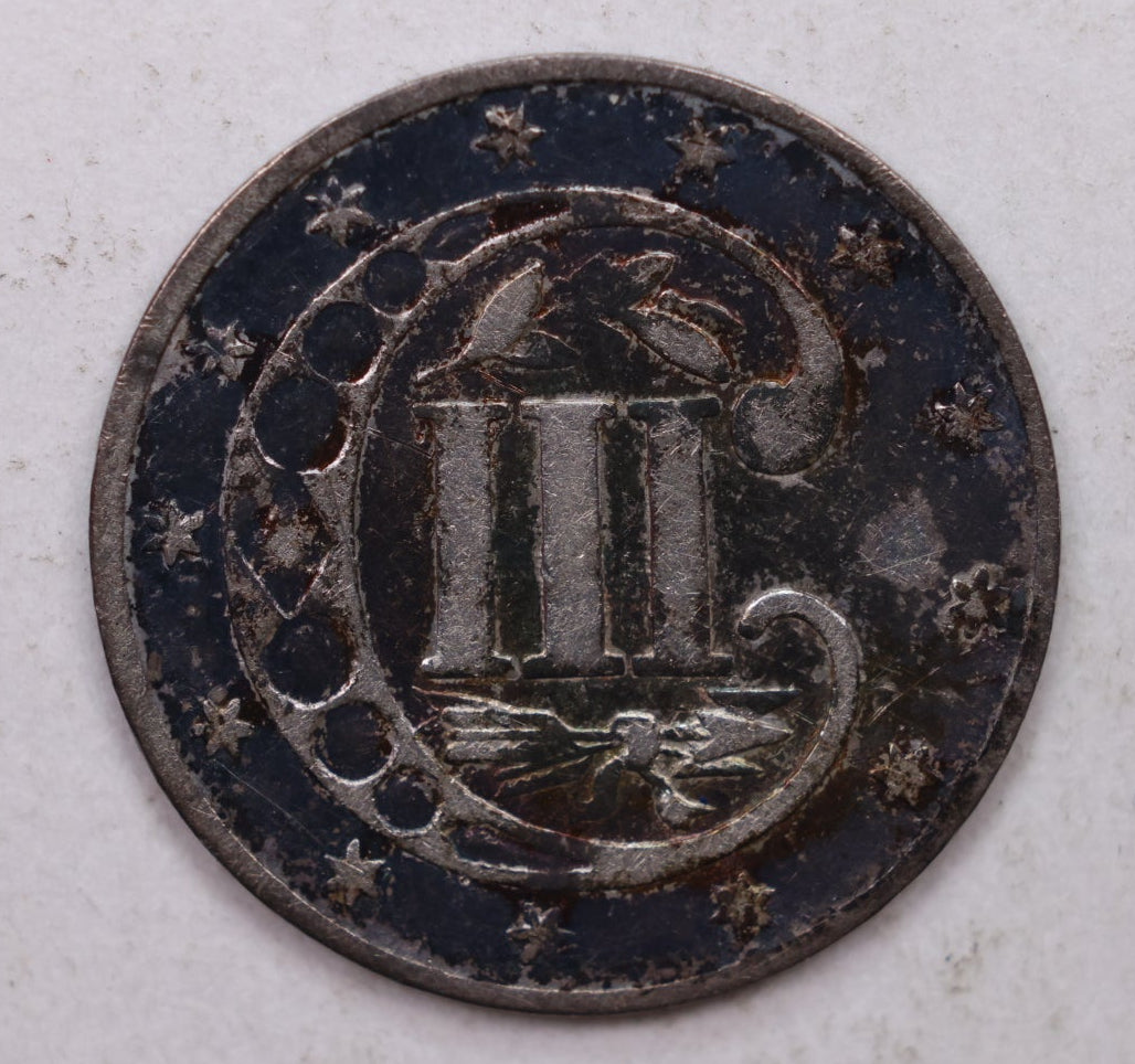 1861 Three Cent Silver, 'Tryme', Very Fine Plus, Circulated Coin, Store SALE #3CR011.