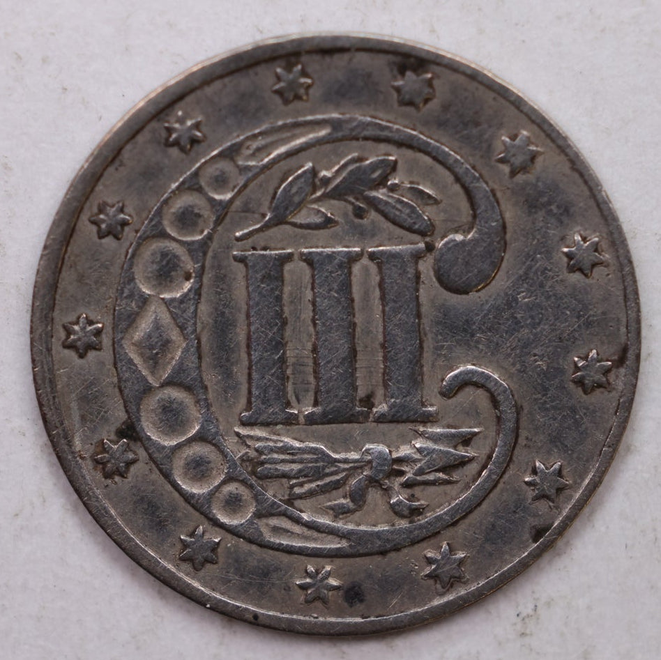1861 Three Cent Silver, 'Tryme', Fine Plus, Circulated Coin, Store SALE #3CR012.