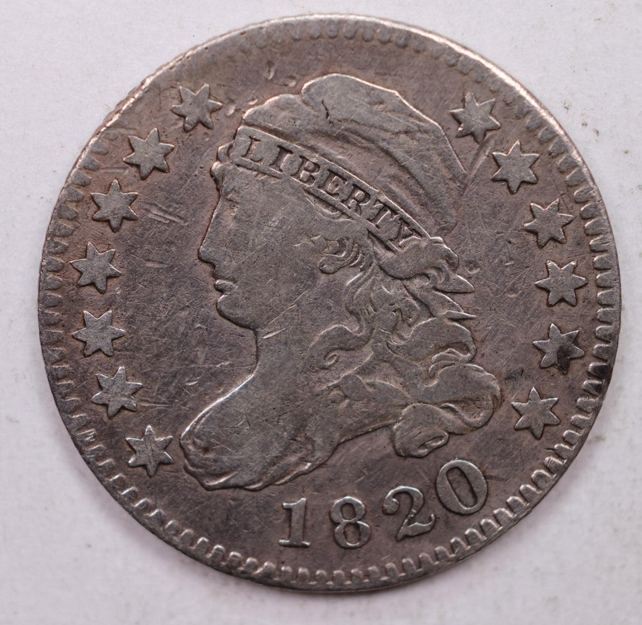 1820 Cap Bust Silver Dime, Early American Coinage. Very Fine Details, Store #DE0839.