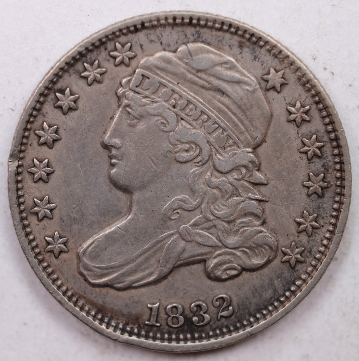1832 Cap Bust Silver Dime, Late Die State. About Uncirculated Coin, Store #DE0840.