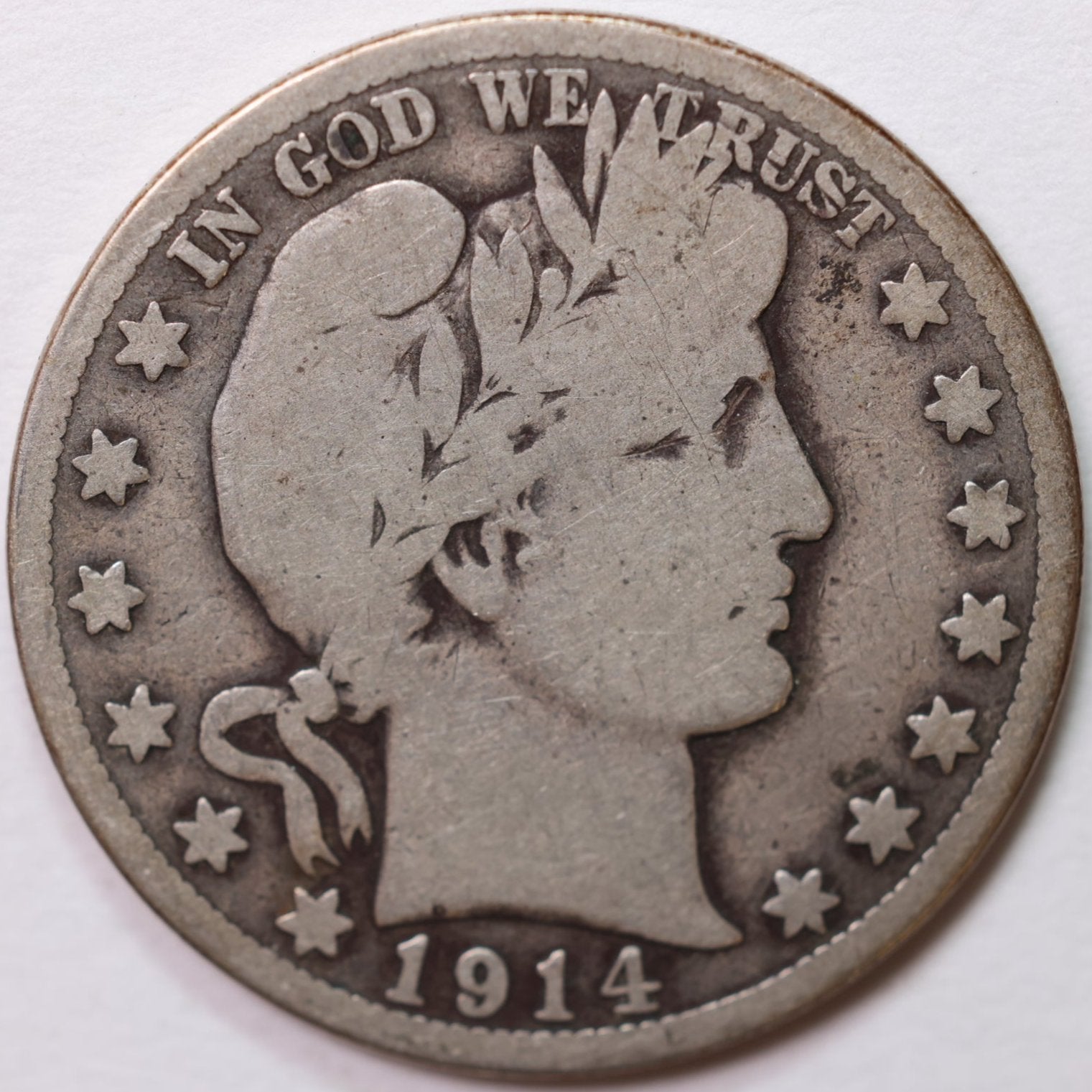 1914-S Barber Half Dollar, Very Good Circulated Coin, Store #HR1016