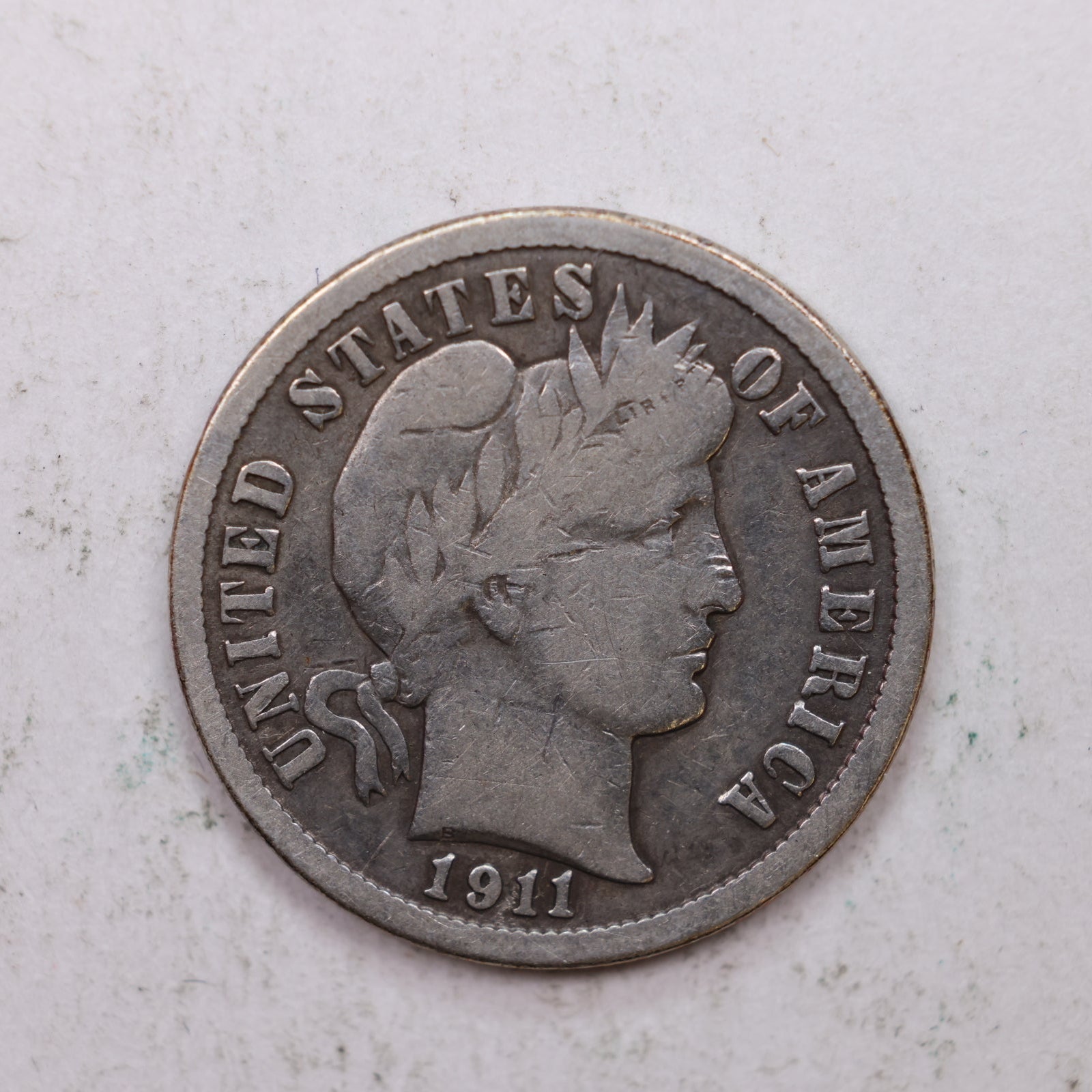 1911 Barber Silver Dime., Very Good Plus Circulated Coin, Store Sale #DE0861.