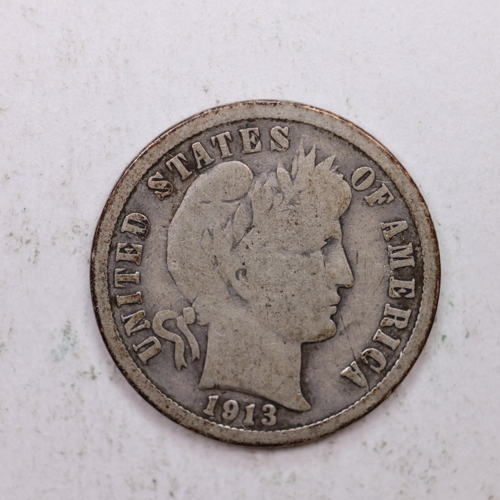 1913 Barber Silver Dime., Very Good Circulated Coin, Store Sale #DE0870.