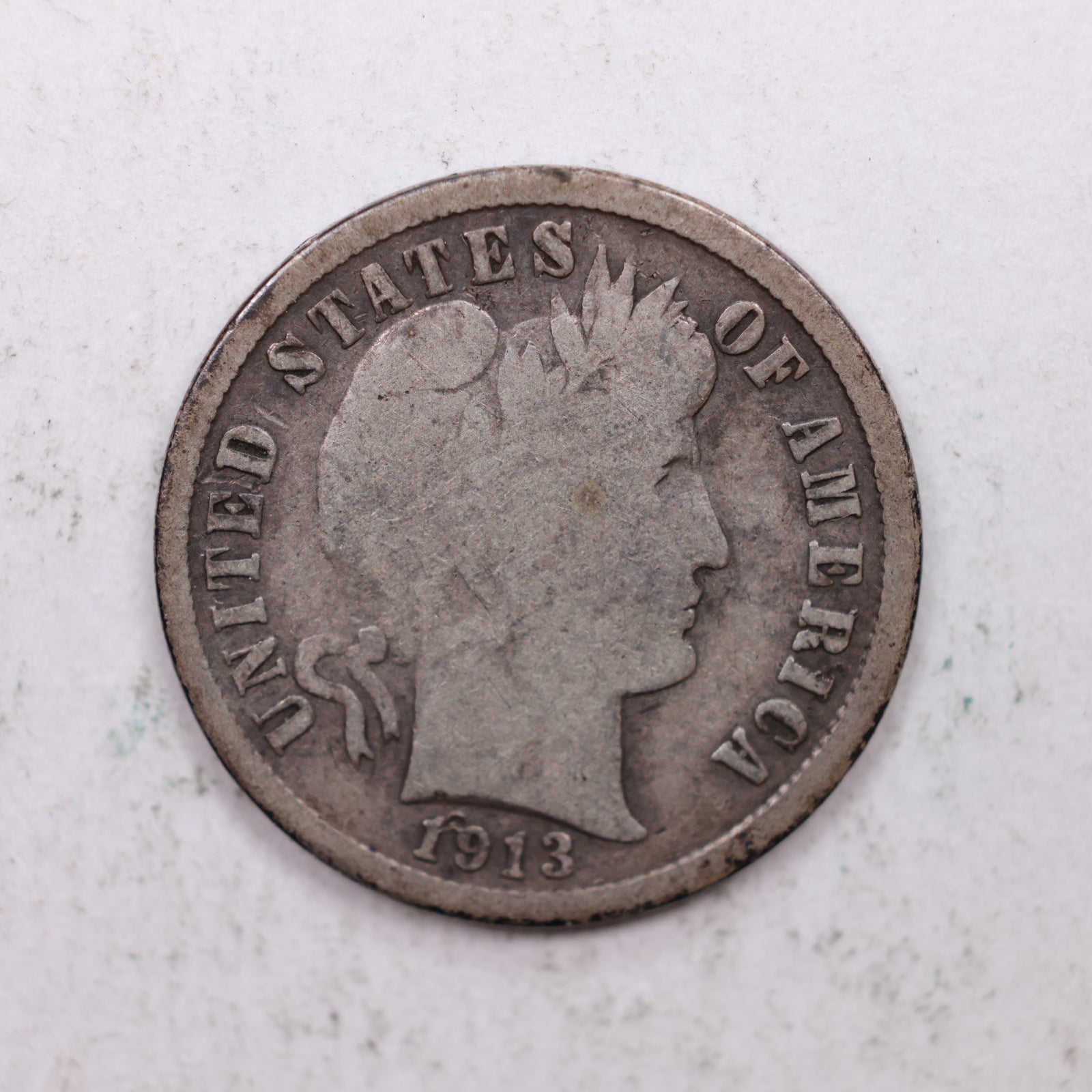 1913-S Barber Silver Dime., Good Plus Circulated Coin, Store Sale #DE0874.
