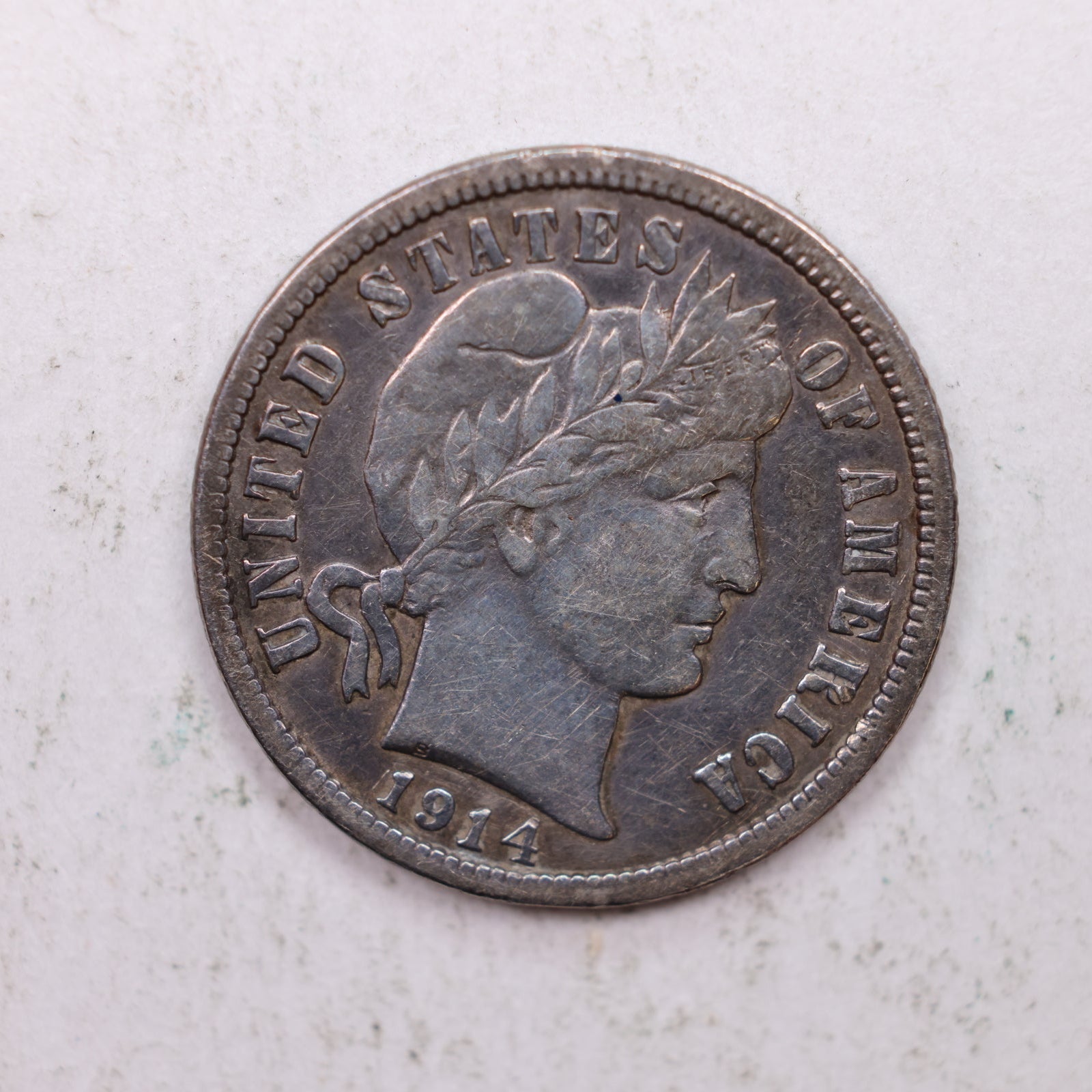 1914-D Barber Silver Dime., Very Fine Plus Circulated Coin, Store Sale #DE0879.