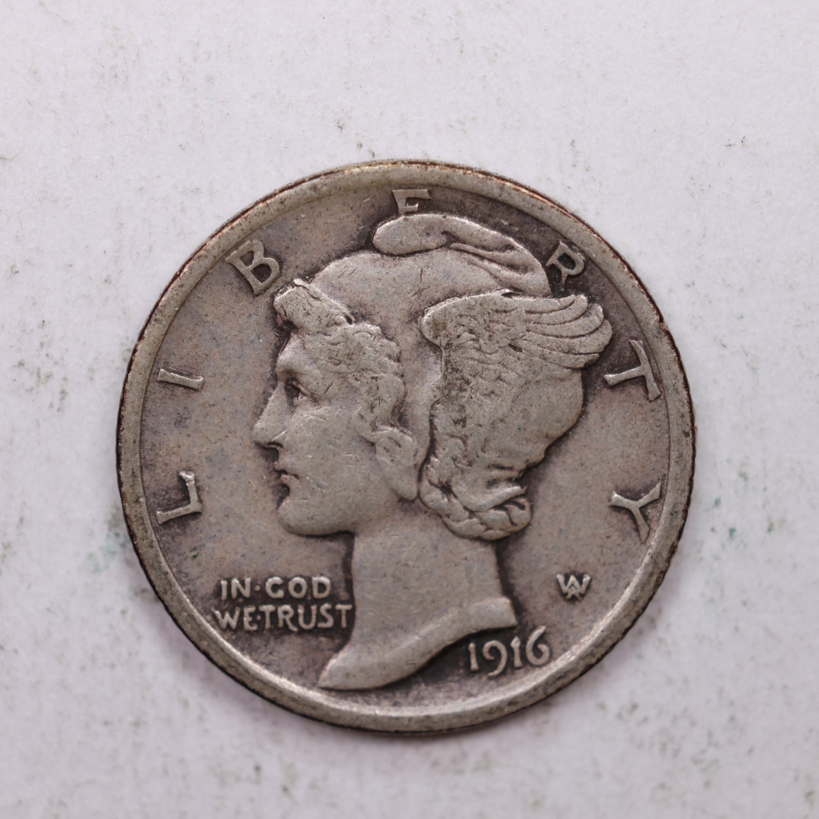 1916 Mercury Silver Dime, Very Fine Circulated Coin. Store Sale #DE0881.