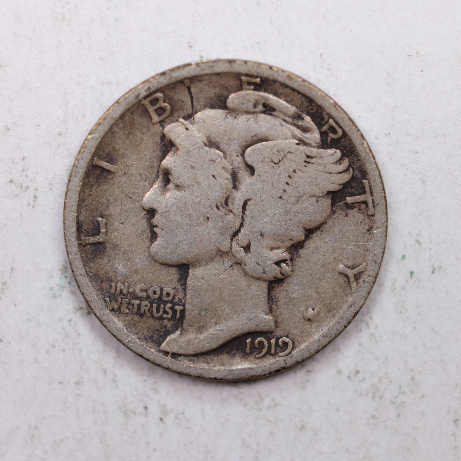 1919-D Mercury Silver Dime, Very Good Circulated Coin. Store Sale #DE0902.