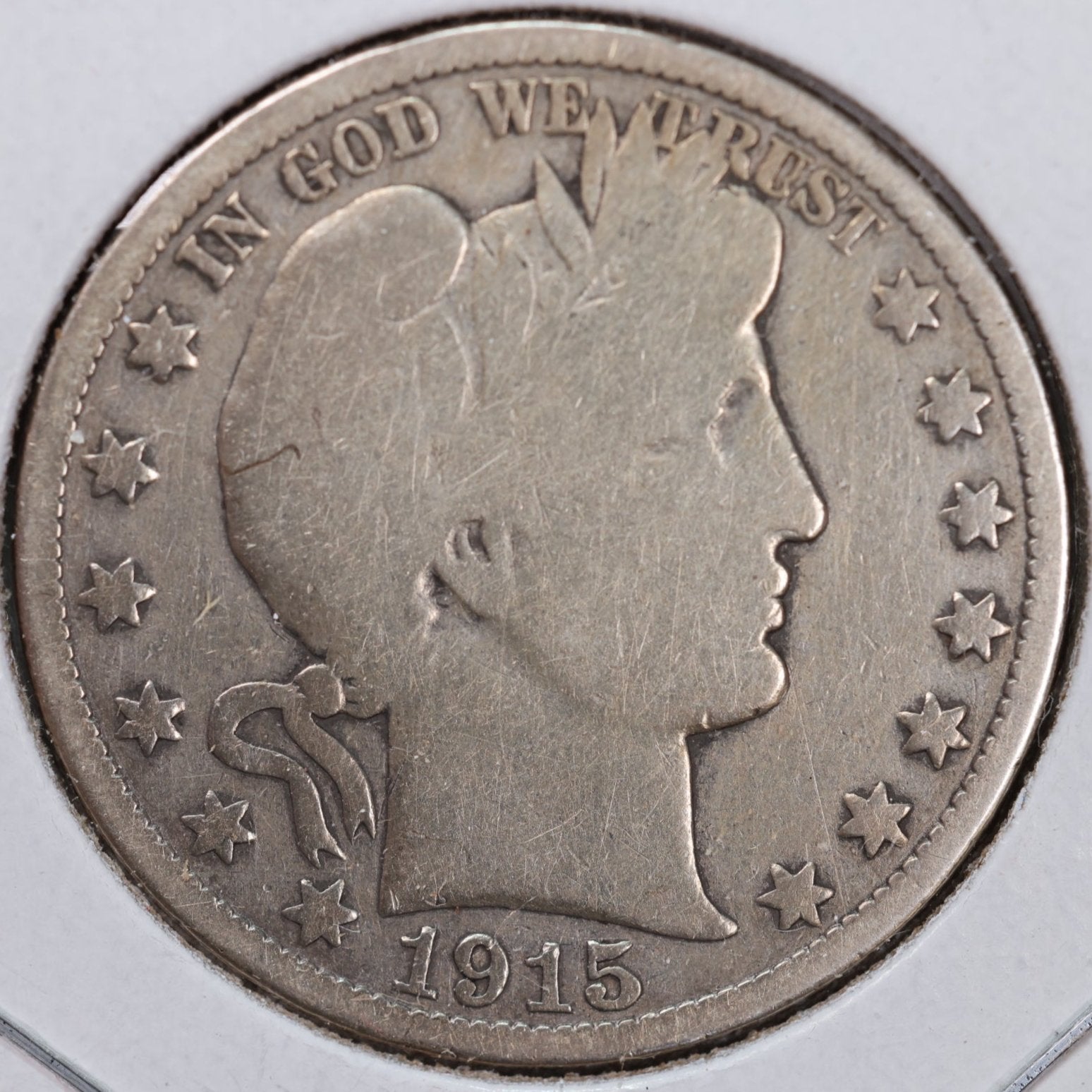 1915 Barber Half Dollar, Good Circulated Coin, Store #HR1023