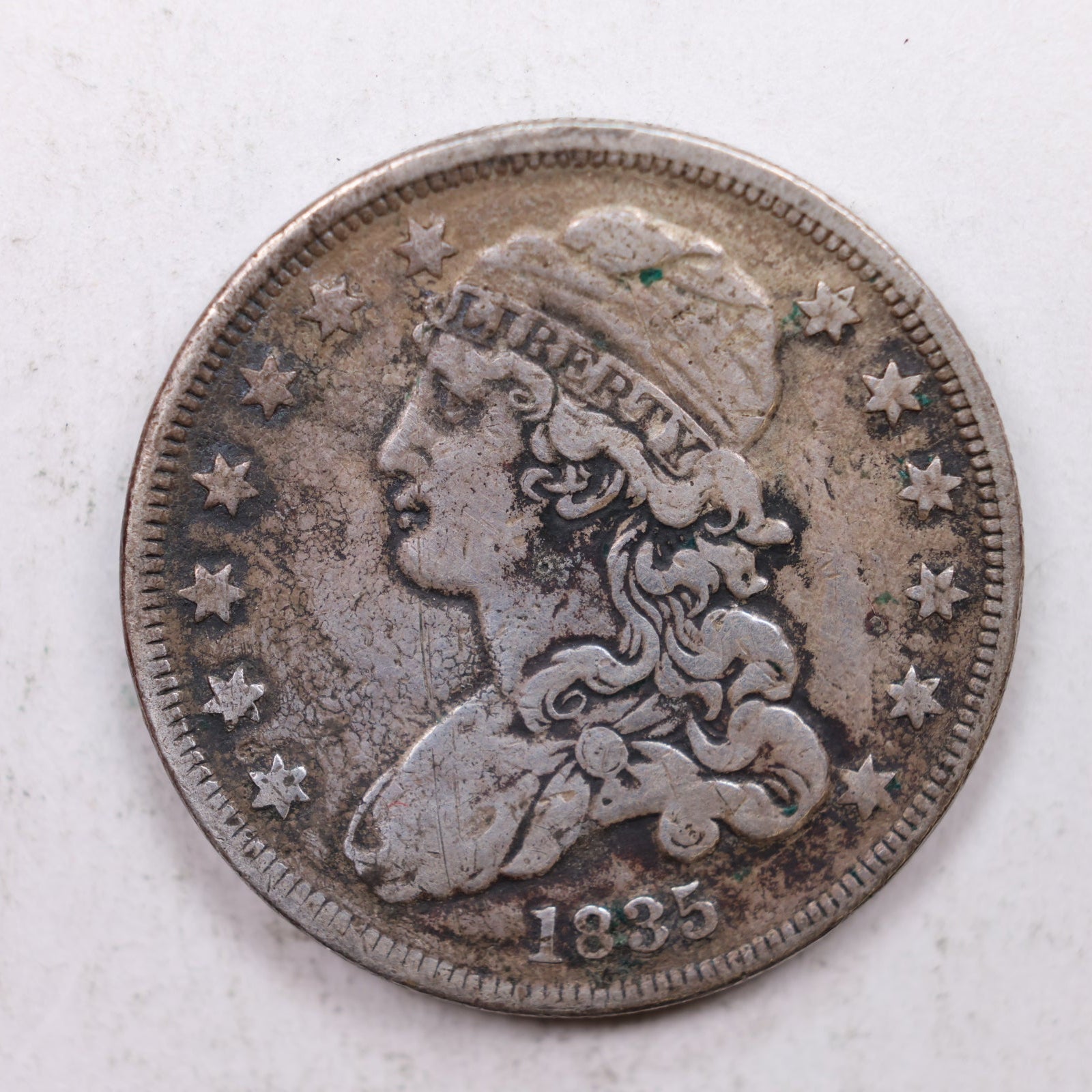 1835 Cap Bust Silver Quarter., Very Fine Circulated Collectible Coin., Store#QR1253.