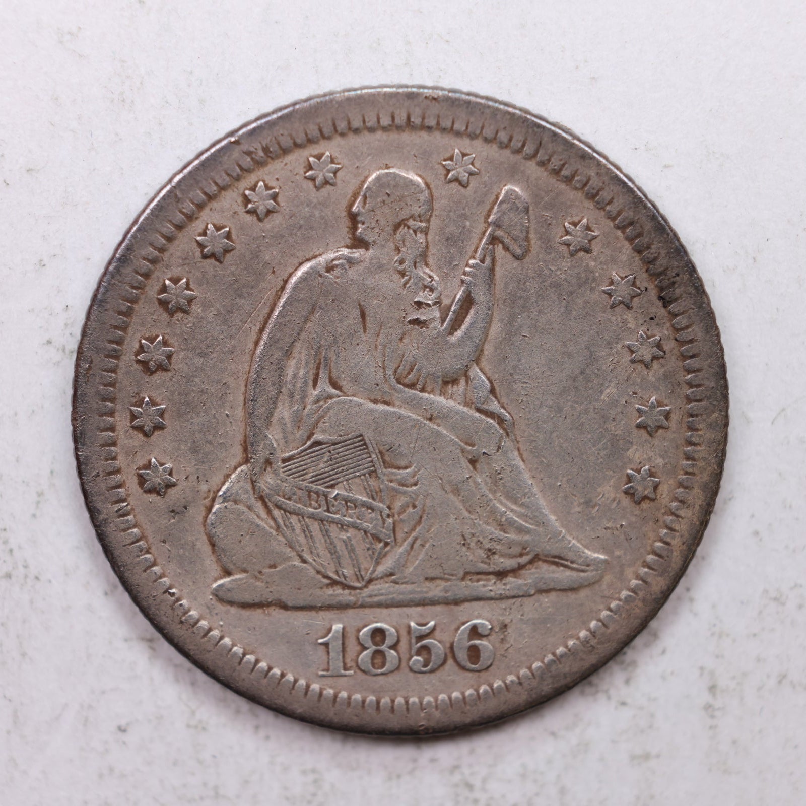 1856-S Seated Liberty Quarter, Very Fine Plus Circulated Collectible Coin, Store #QR1266.