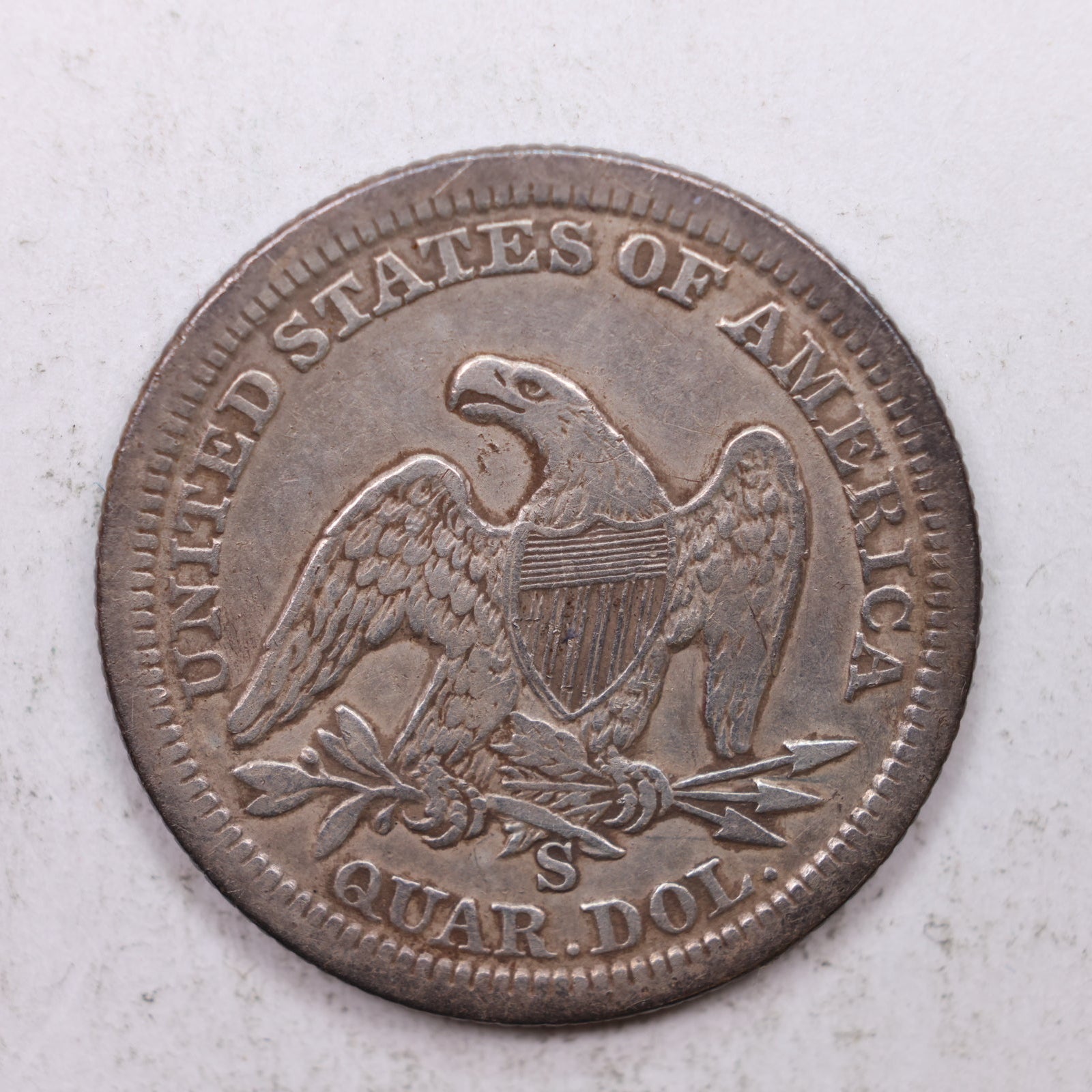 1856-S Seated Liberty Quarter, Very Fine Plus Circulated Collectible Coin, Store #QR1266.