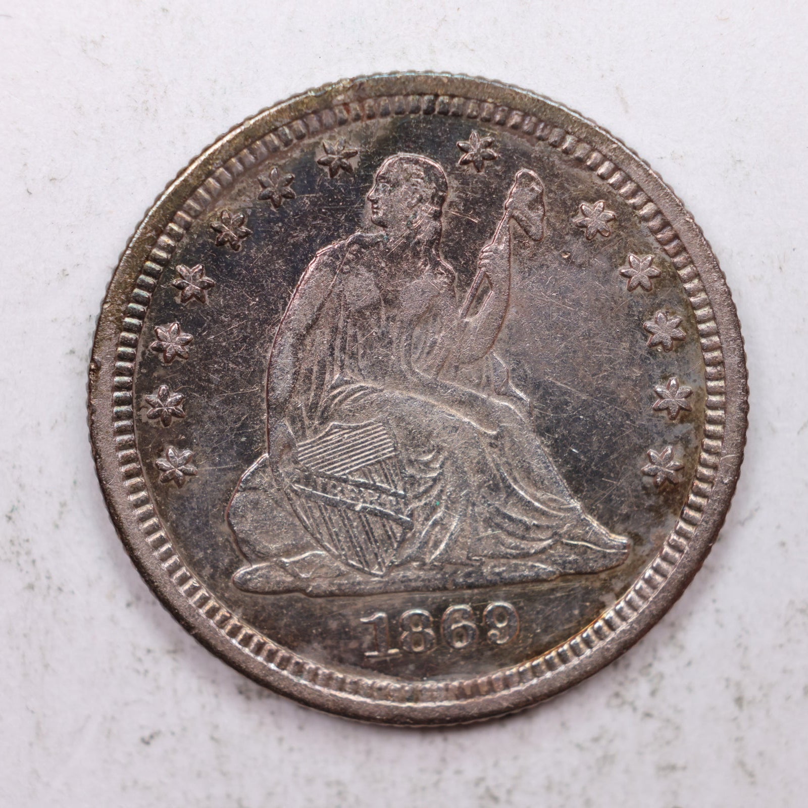 1869 Seated Liberty Quarter, About Uncirculated Collectible Coin, Store #QR1276.