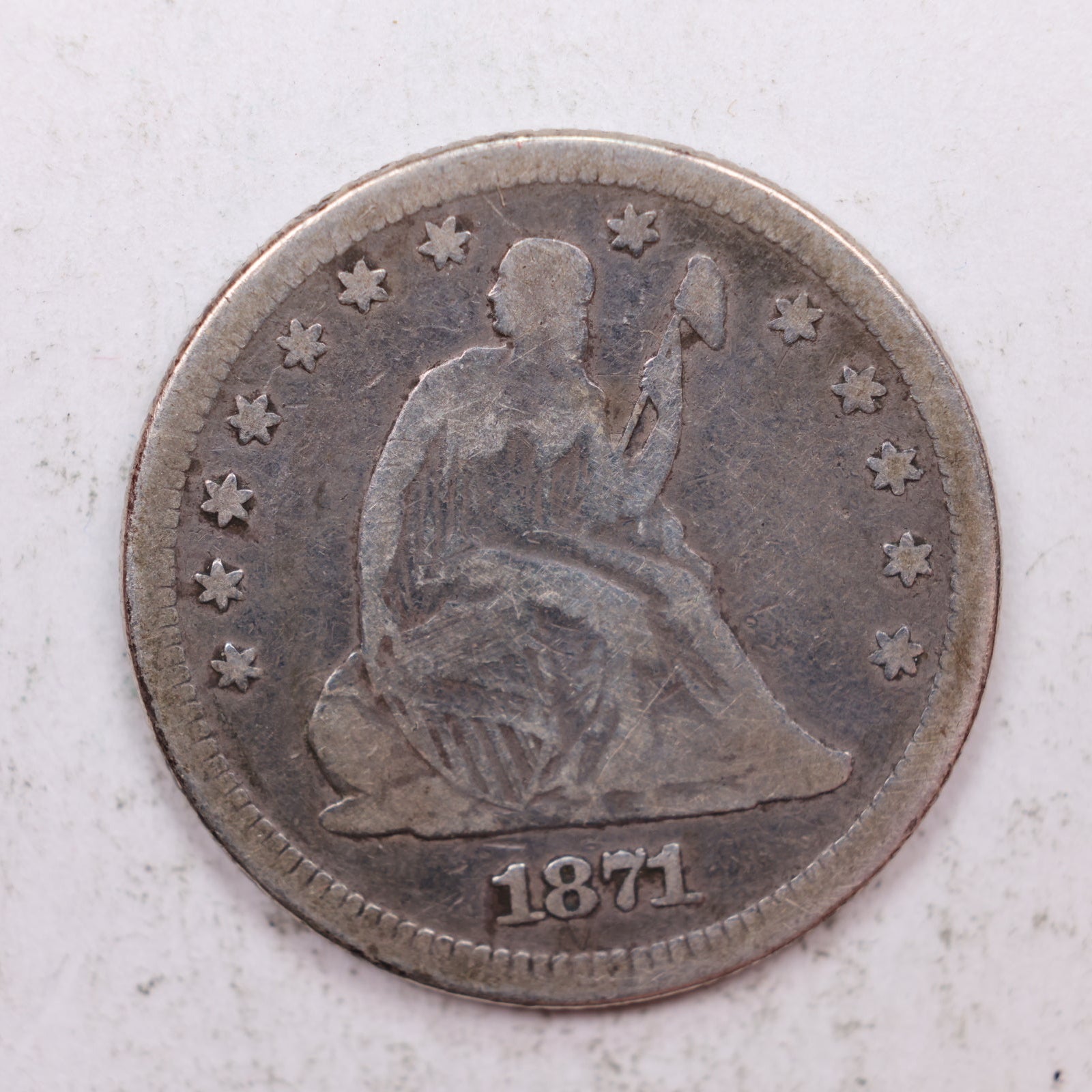 1871 Seated Liberty Quarter, Very Fine Circulated Collectible Coin, Store #QR1279.