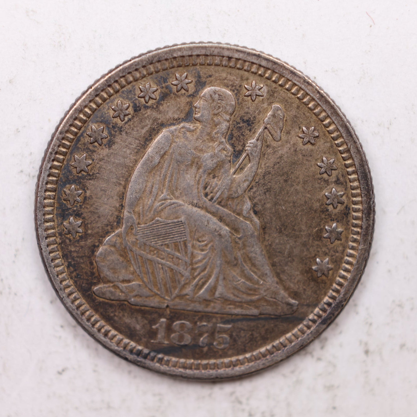 1875 Seated Liberty Quarter, Extra Fine Plus Circulated Collectible Coin, Store #QR1284.
