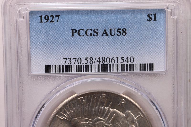 1927 Peace Silver Dollar., PCGS AU58., Affordable Collectible Coin Store Sale