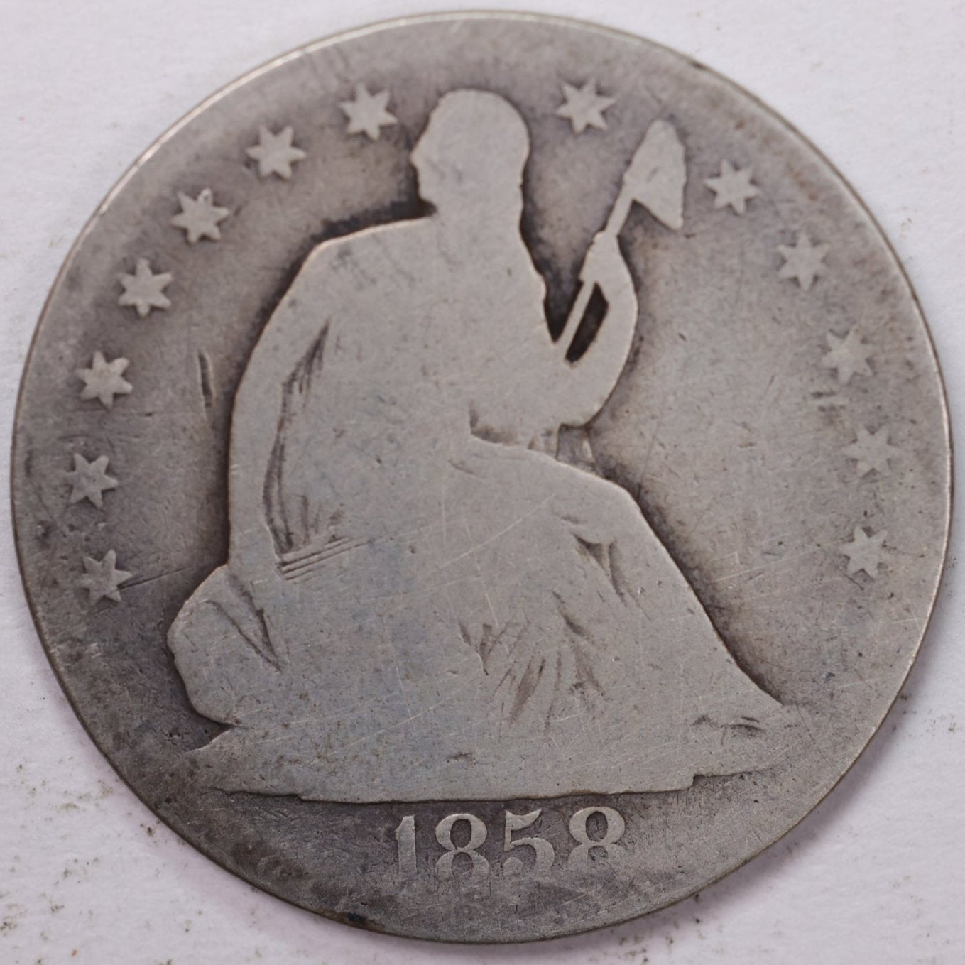 1858-O Liberty Seated Half Dollar, Good Circulated Coin, Store #HR0848 (H858O01)