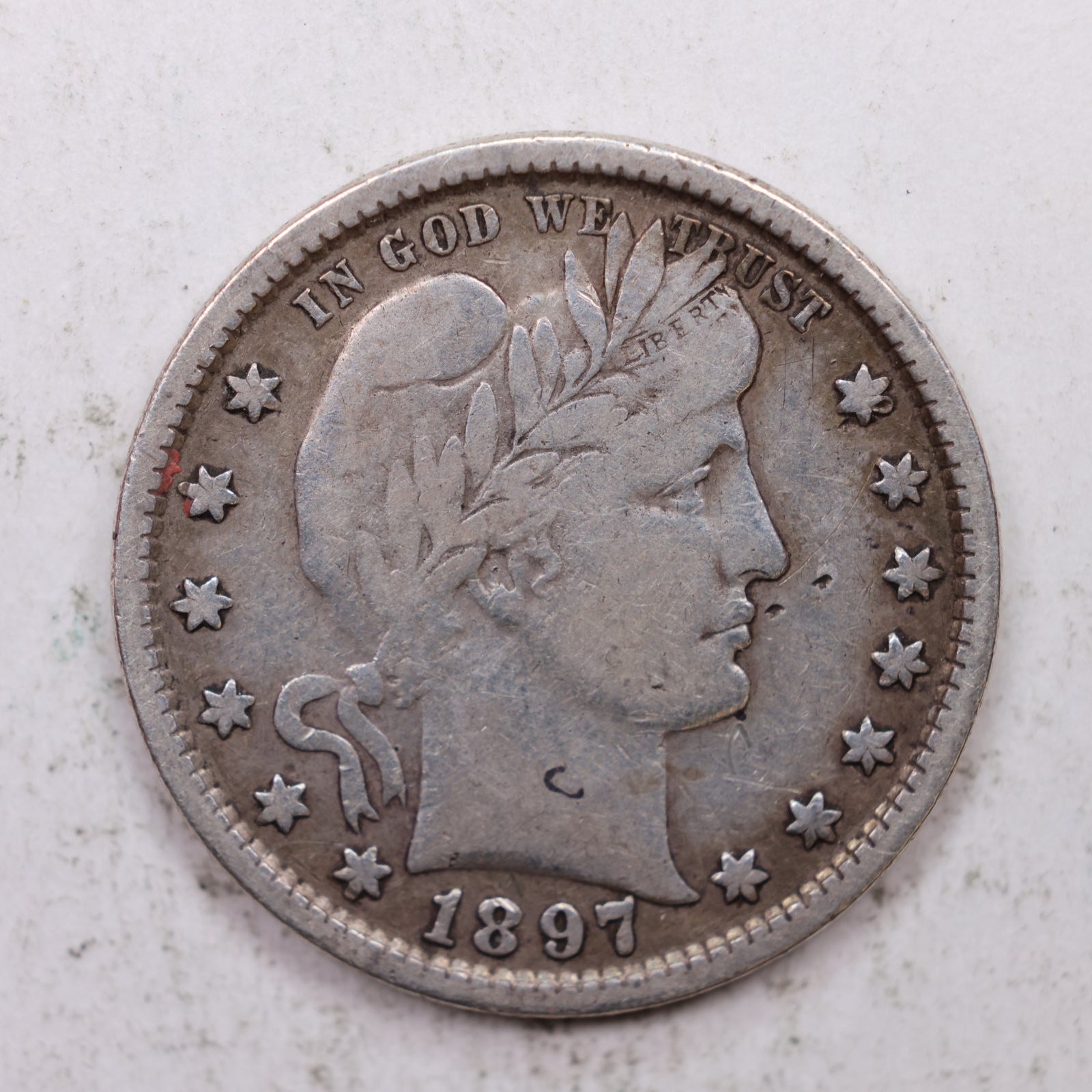 1897 Barber Silver Quarter, Fine Plus Circulated Collectible Coin, Store #QR1199.
