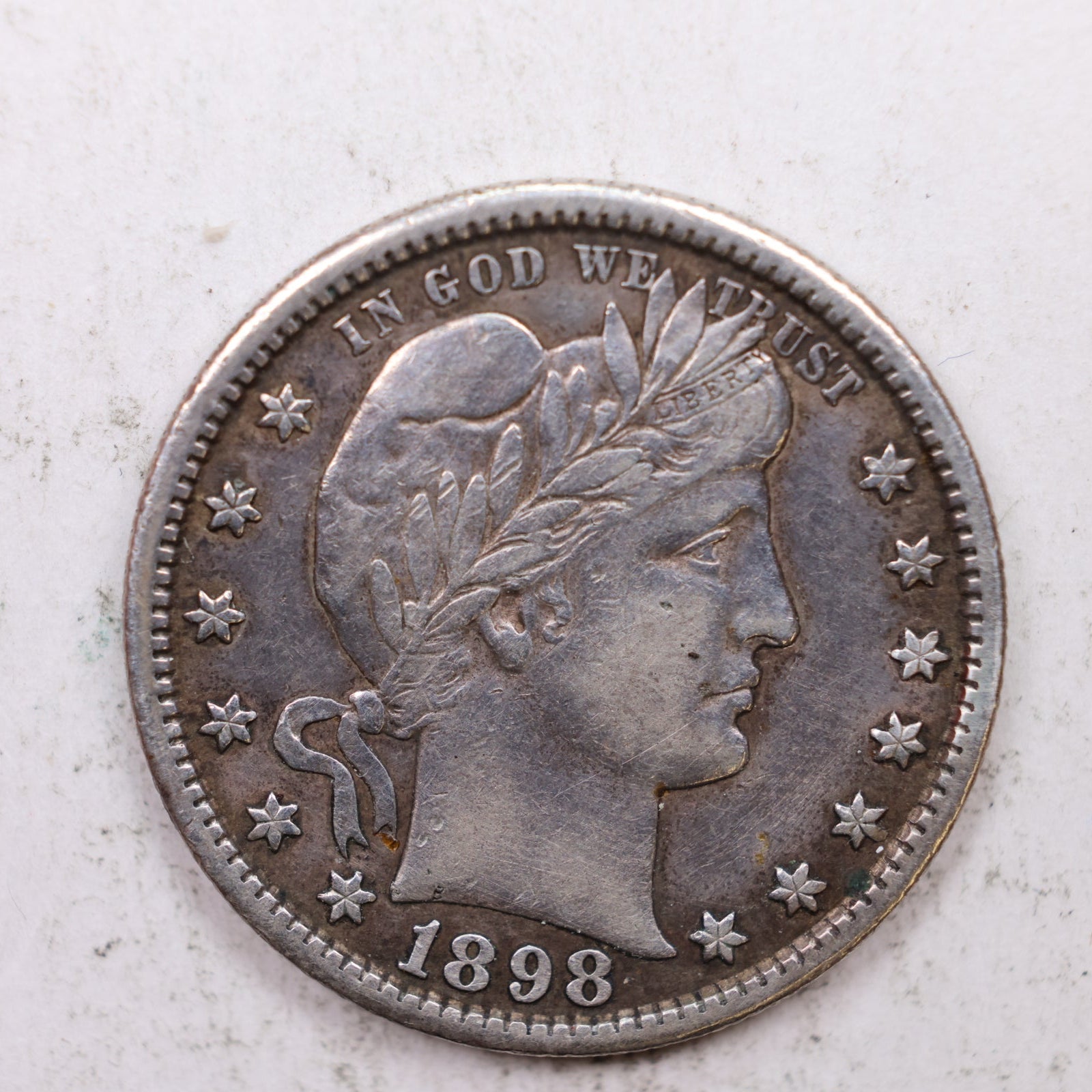 1898-S Barber Silver Quarter, Extra Fine Circulated Collectible Coin, Store #QR1325.