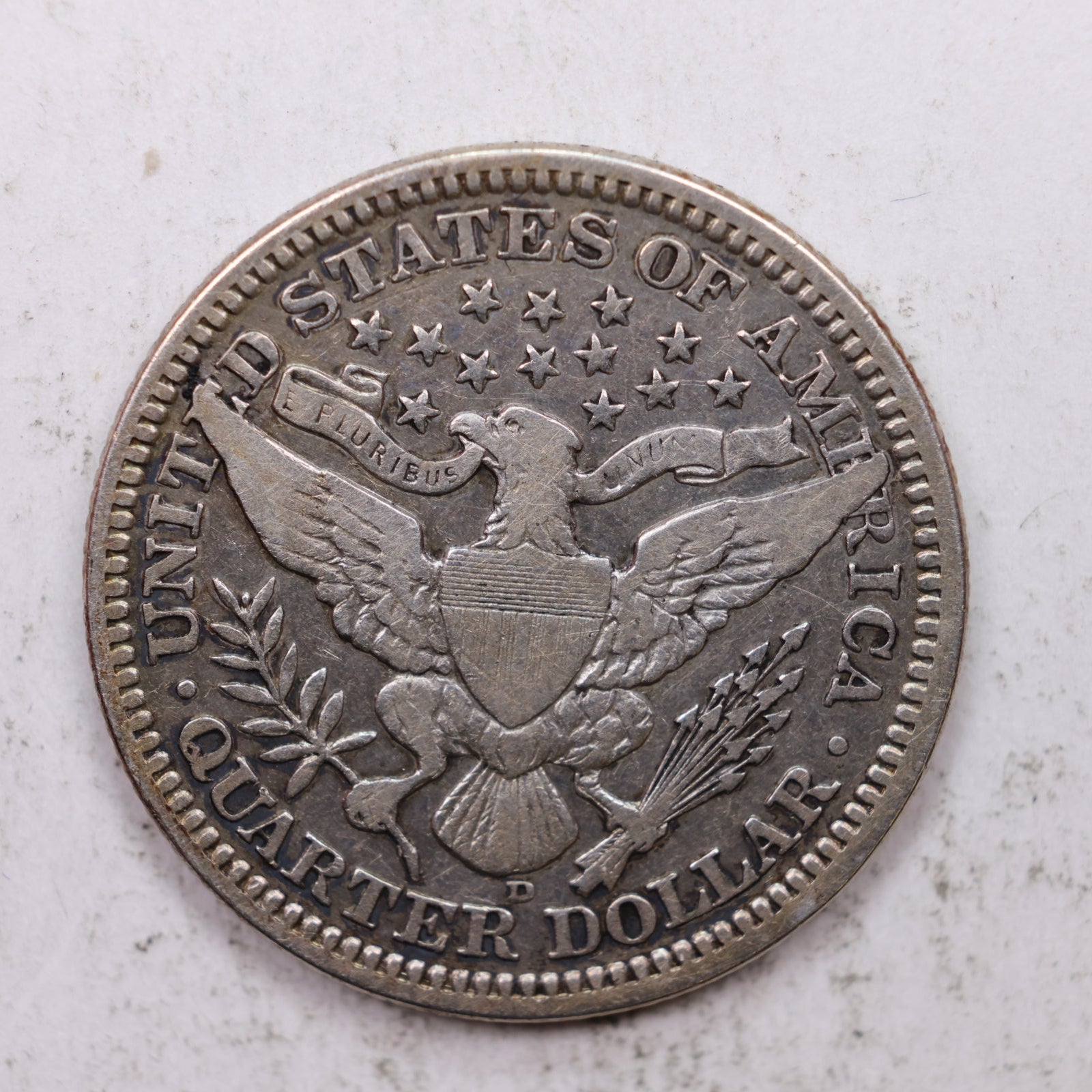 1916-D Barber Silver Quarter, Fine Circulated Collectible Coin, Store #QR1336.