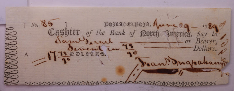 1789 $17 73/90., Bank of America Receipt., Obsolete Currency.,