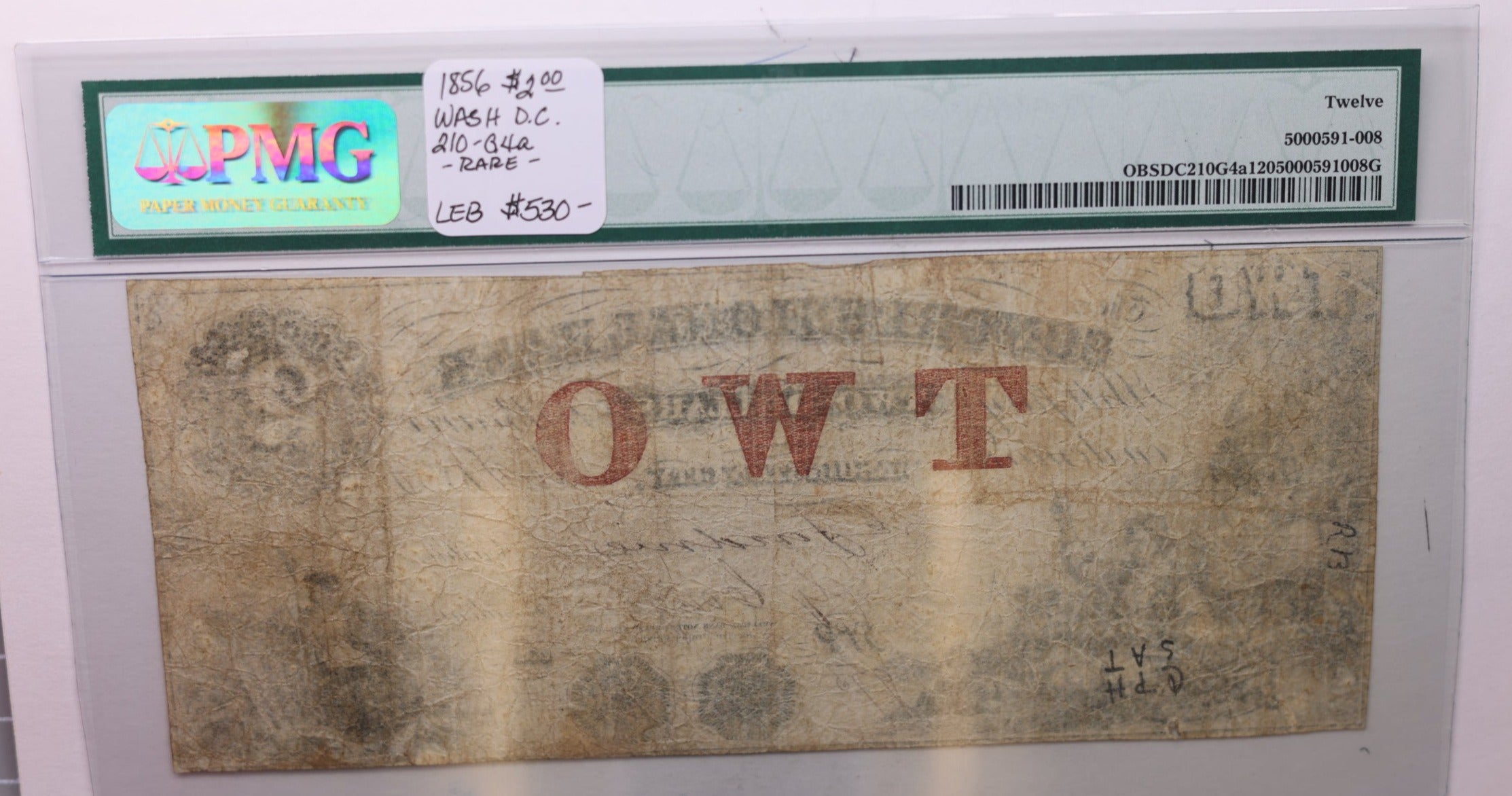 1856 $2, Congressional Bank., Wash D.C., Obsolete., #18280