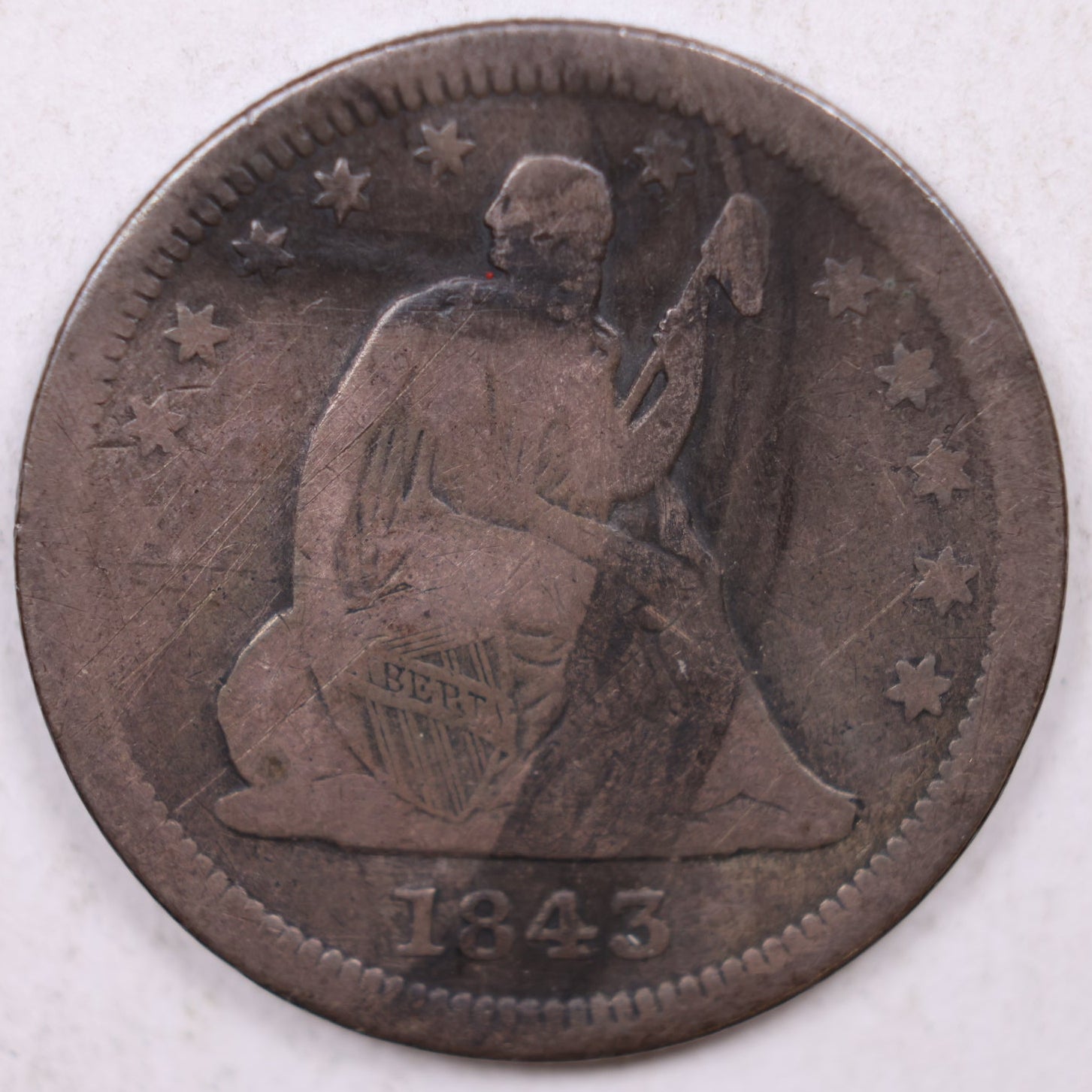 1843-O Seated Liberty Quarter, Fine Plus Circulated Coin, Store #QR1424