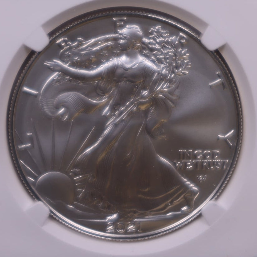 2021-W Burnished American Silver Eagle, Eagle Landing T-2, NGC MS-70, Store#AE0424