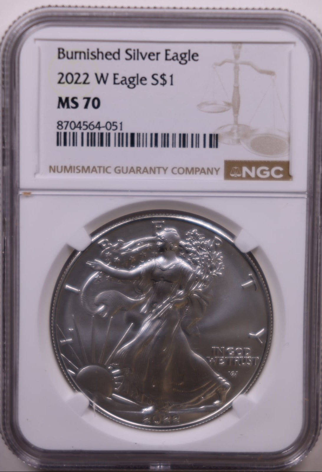 2022-W Burnished American Silver Eagle, NGC MS-70, Store#AE0425