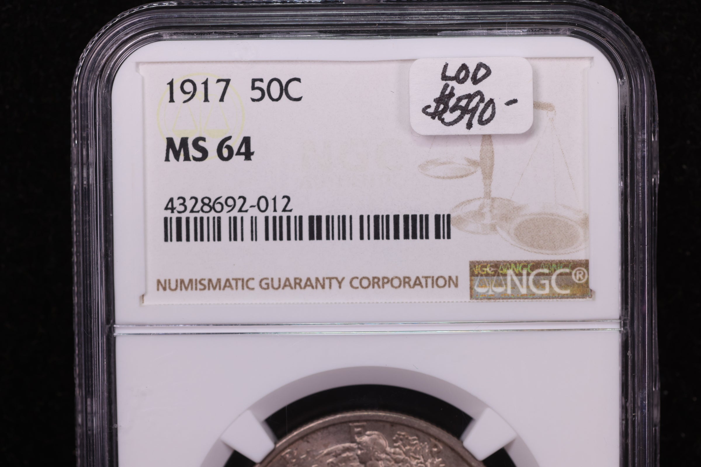 1917 Walking Liberty Half Dollar. NGC Graded MS-64. Store # 14002