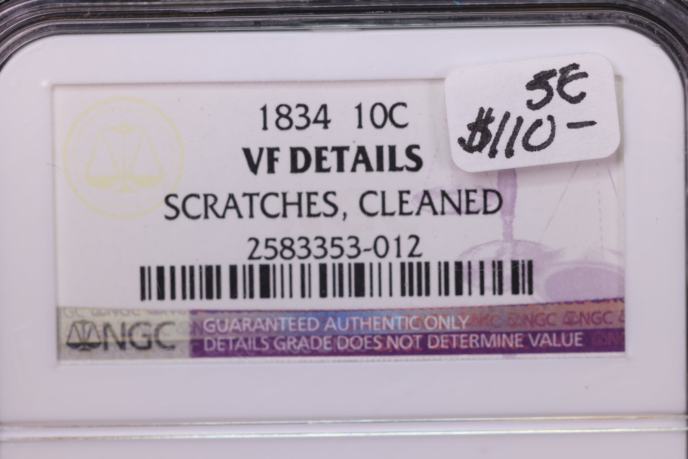 1834 Cap Bust Dime, NGC VF Details, Coin Store Sale #14000