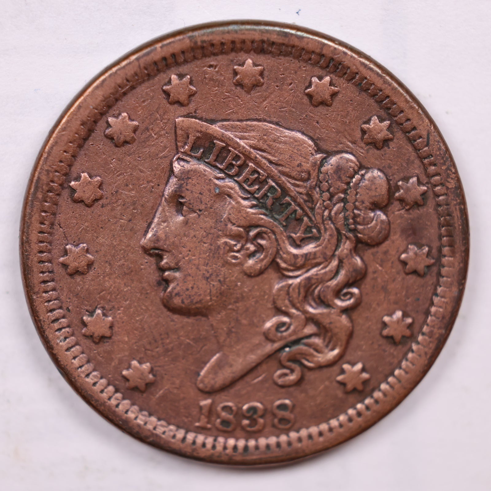 1838 Large Cent, Very Fine Circulated Coin, Cleaned, Store #CT1265
