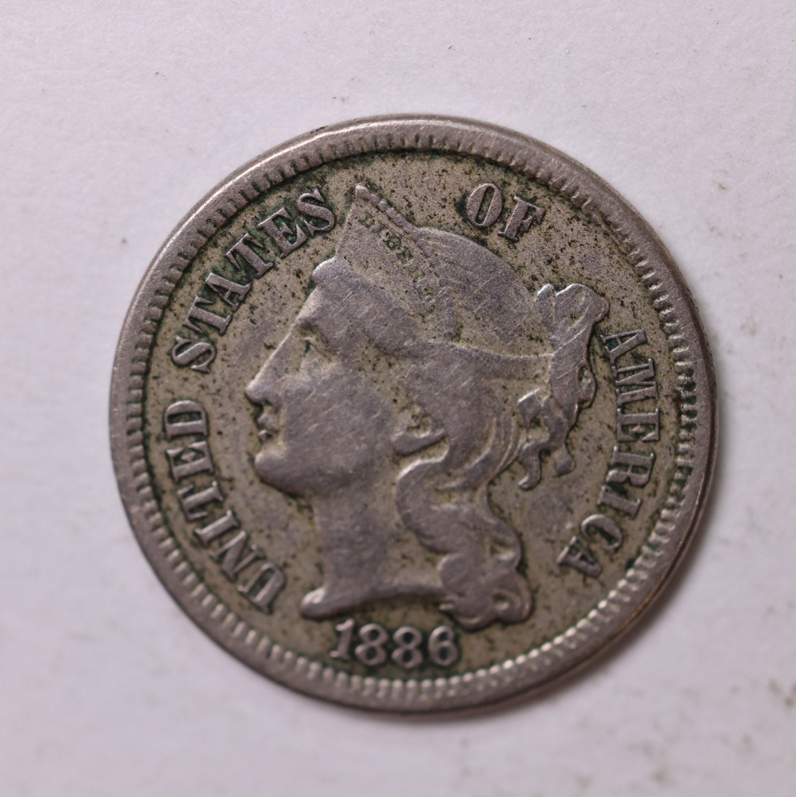 1886 3 Cent Copper Nickel., 'Proof Strike'., Extra Fine., Store #2215