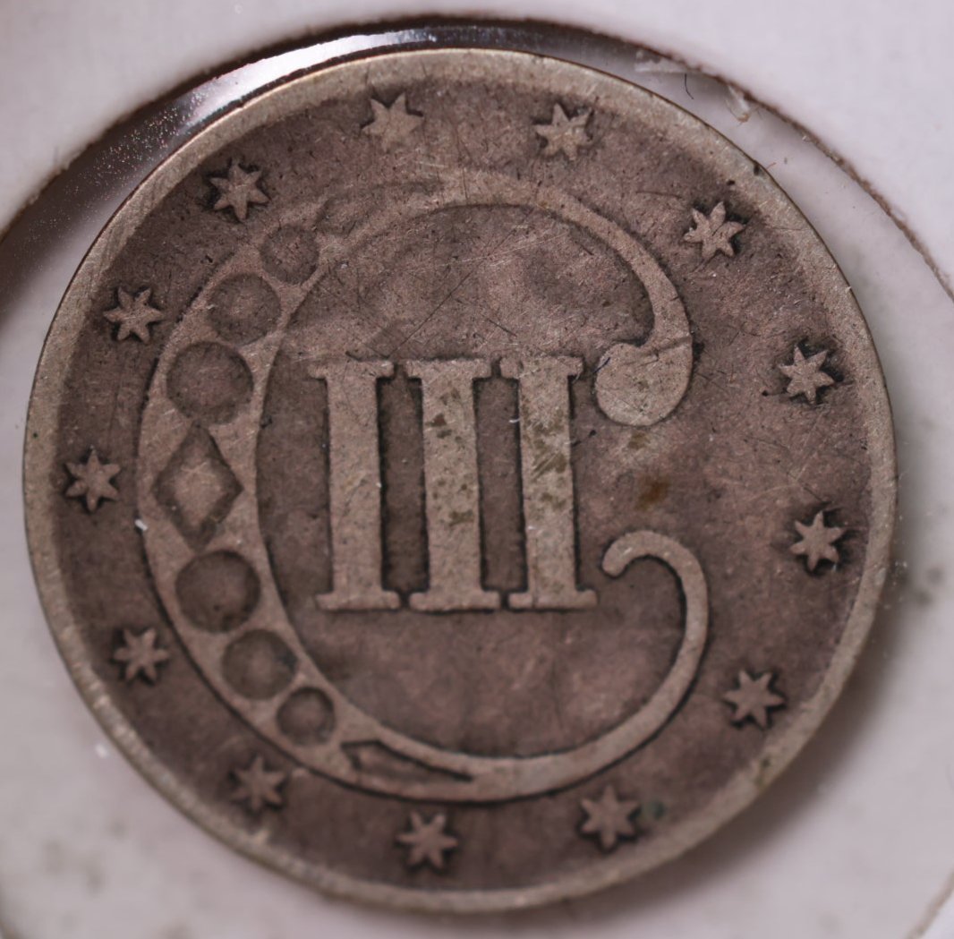 1853 3 Cent Silver., TRYME., Fine Circulated Coin., Store #2221