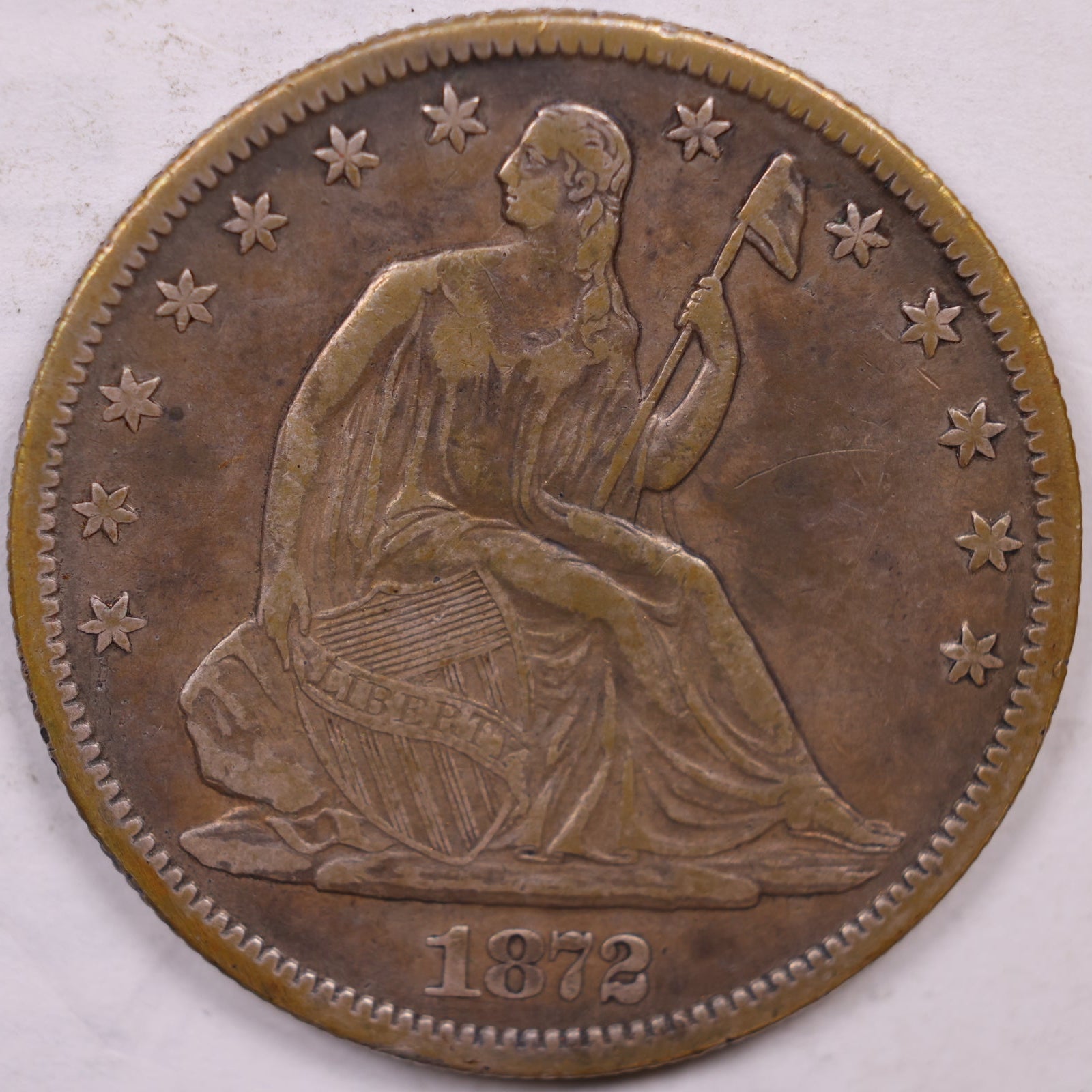 1872-CC Liberty Seated Half Dollar, Extra Fine+ Circulated Coin, Store #HR1880