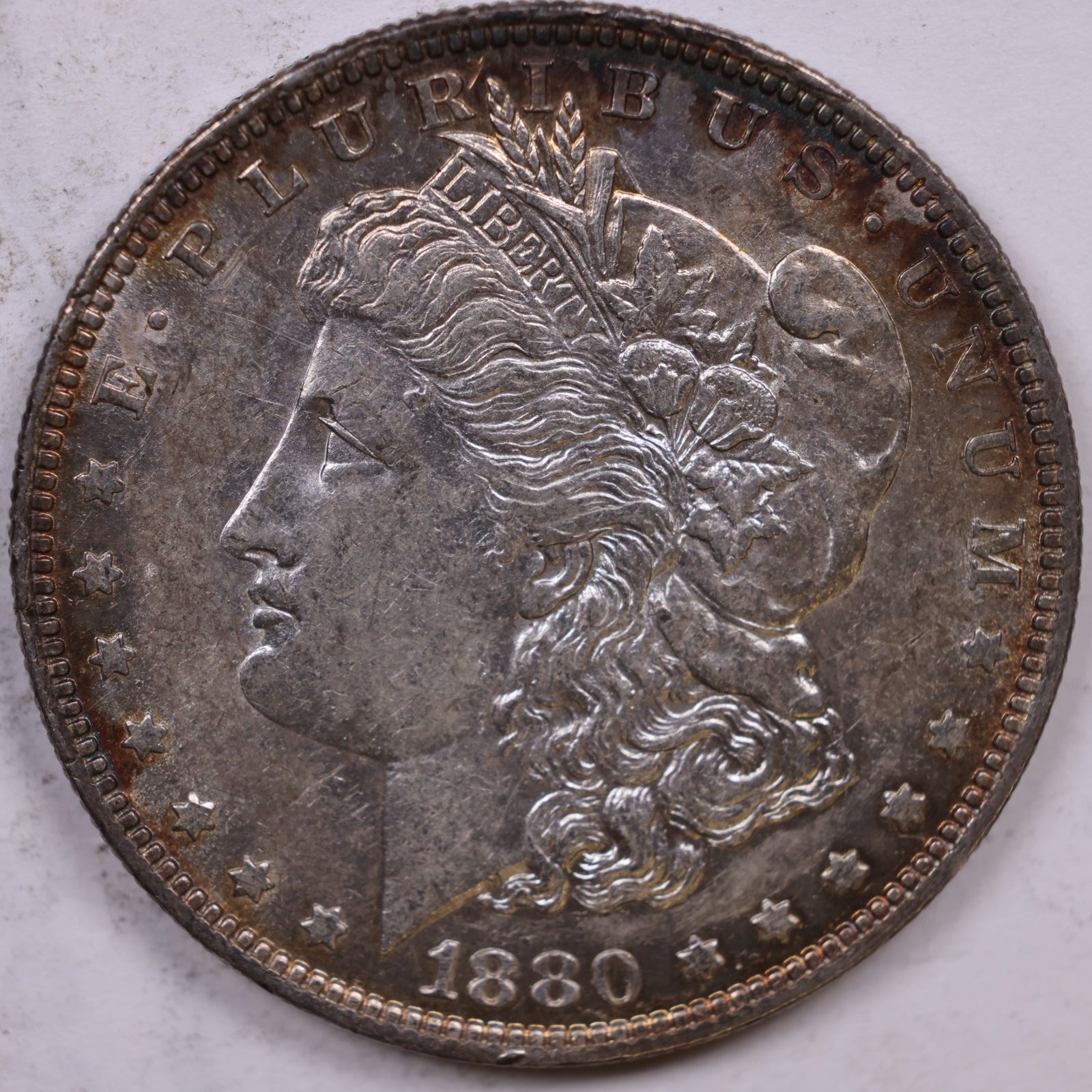 1880-O Morgan Silver Dollar, Toner, About Uncirculated Coin, Store #DR1521