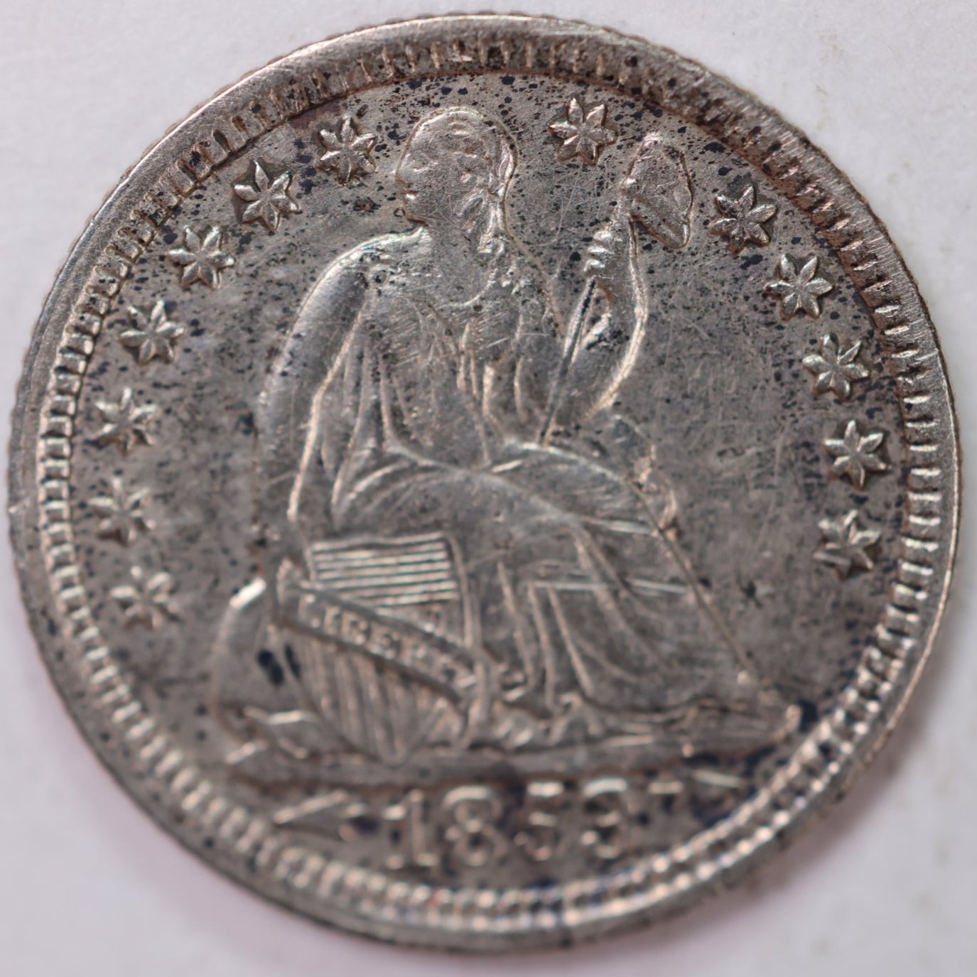 1853, Seated Half Dime, Very Good+ Circulated Coin, Store #M853.02