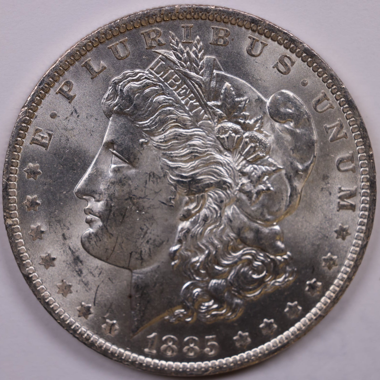 1885-0 Morgan Silver Dollar, Mint State-Uncirculated Coin, Store #DR1528
