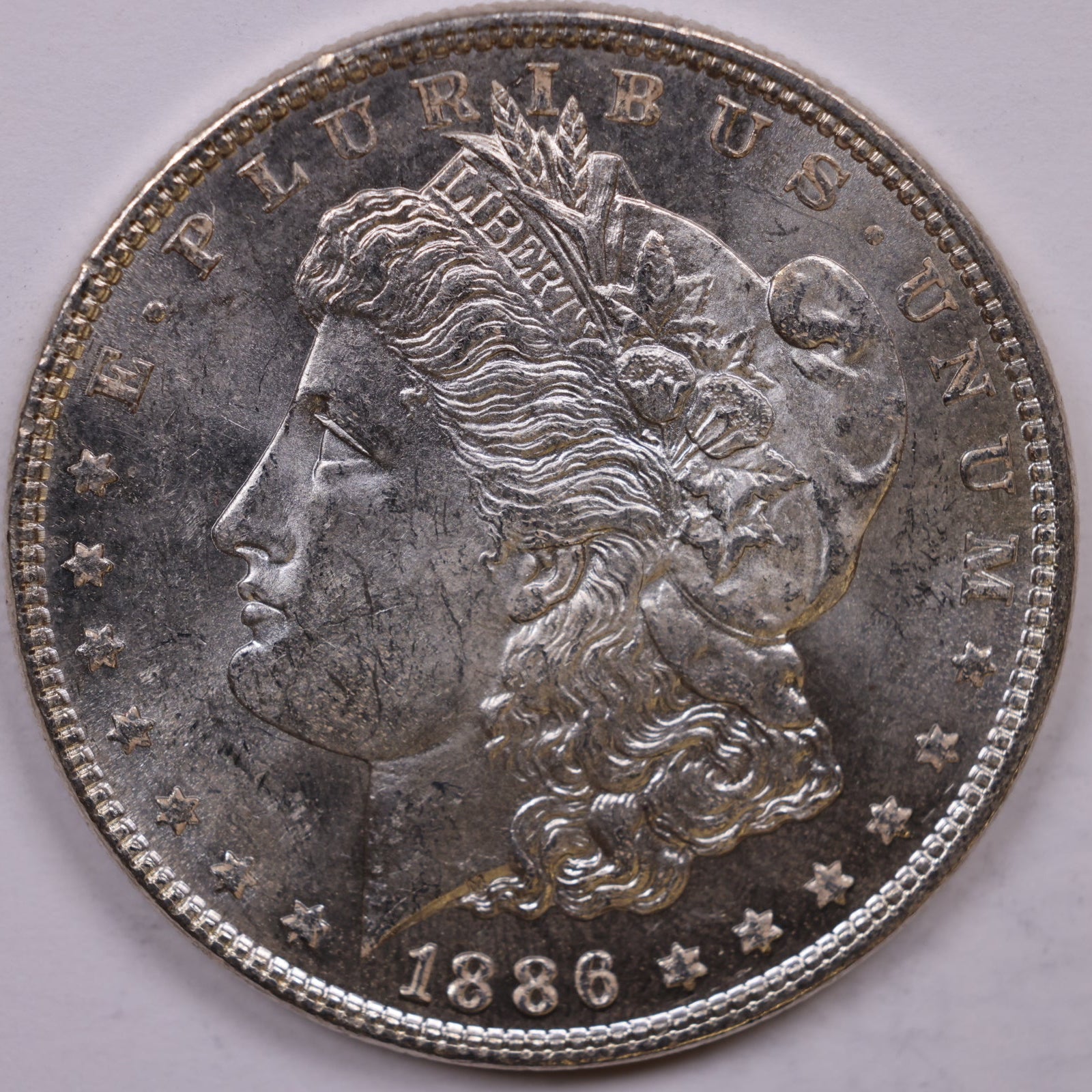 1886 Morgan Silver Dollar, Mint State-Uncirculated Coin, Store #DR1532