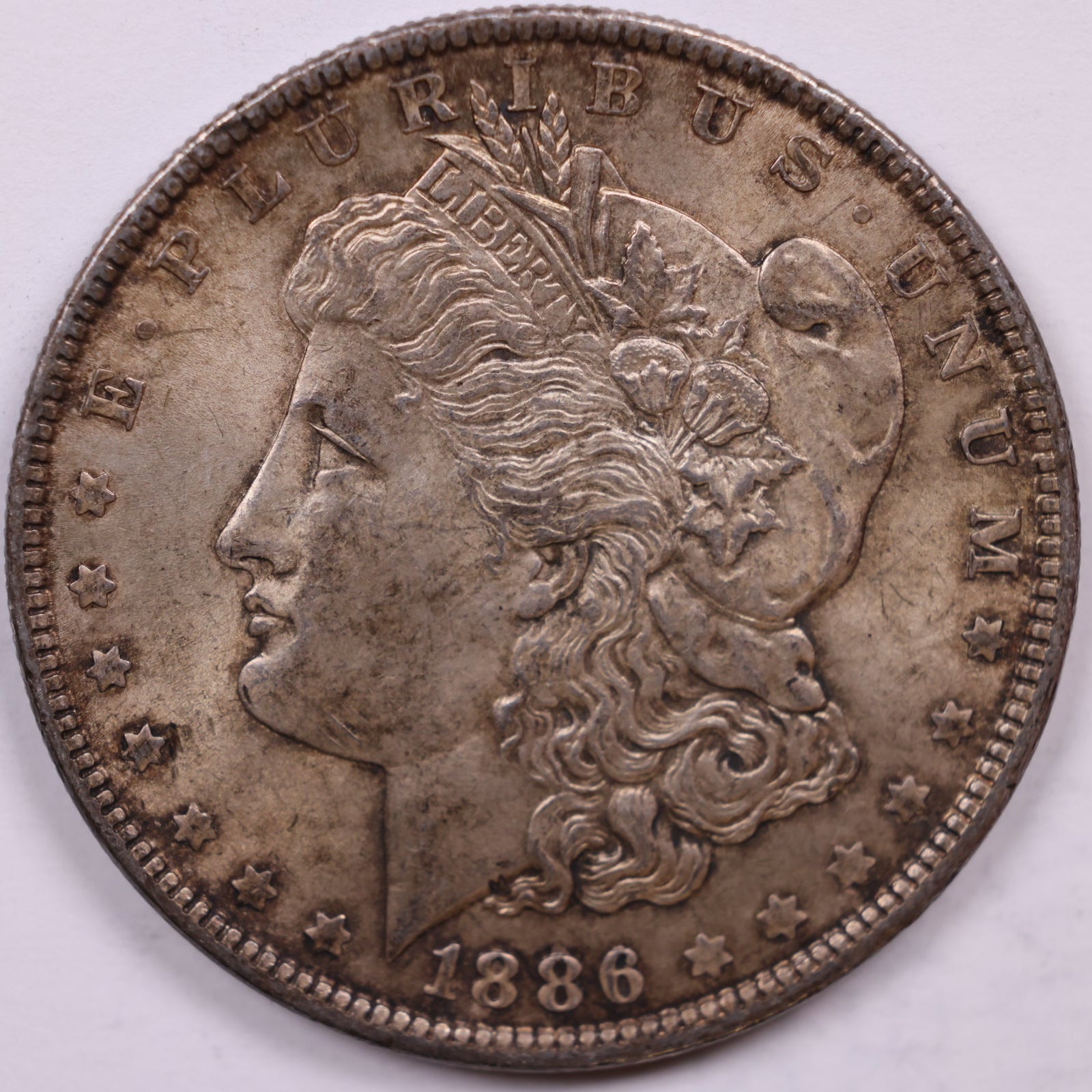 1886 Toned Morgan Silver Dollar, Mint State-Uncirculated Coin, Store #DR1533