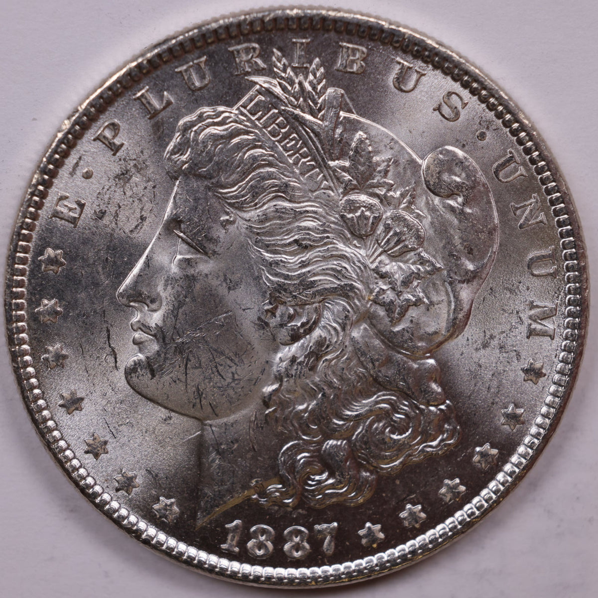 1887 Morgan Silver Dollar, Mint State-Uncirculated Coin, Store #DR1535