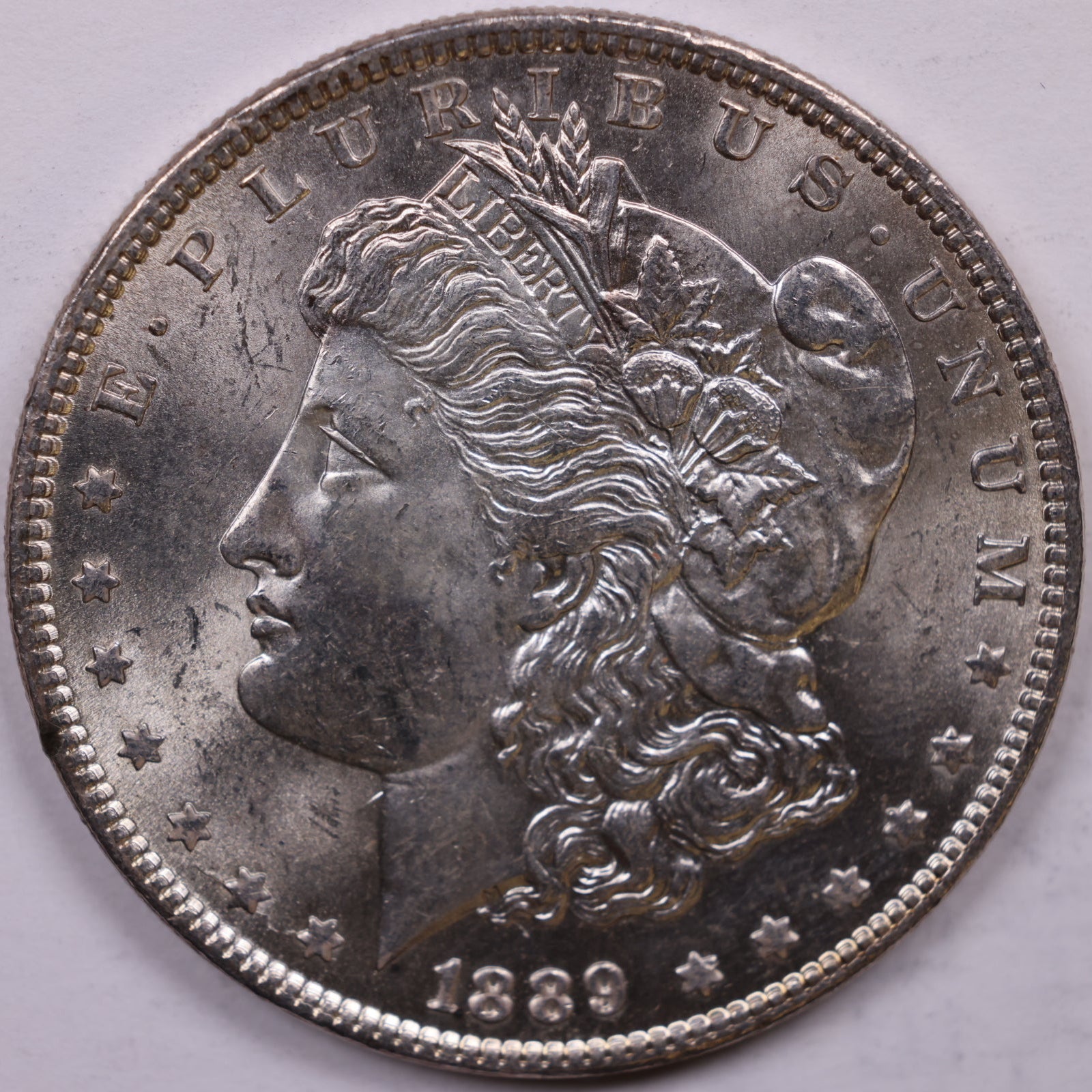 1889 Morgan Silver Dollar, Mint State-Uncirculated Coin, Store #DR1539
