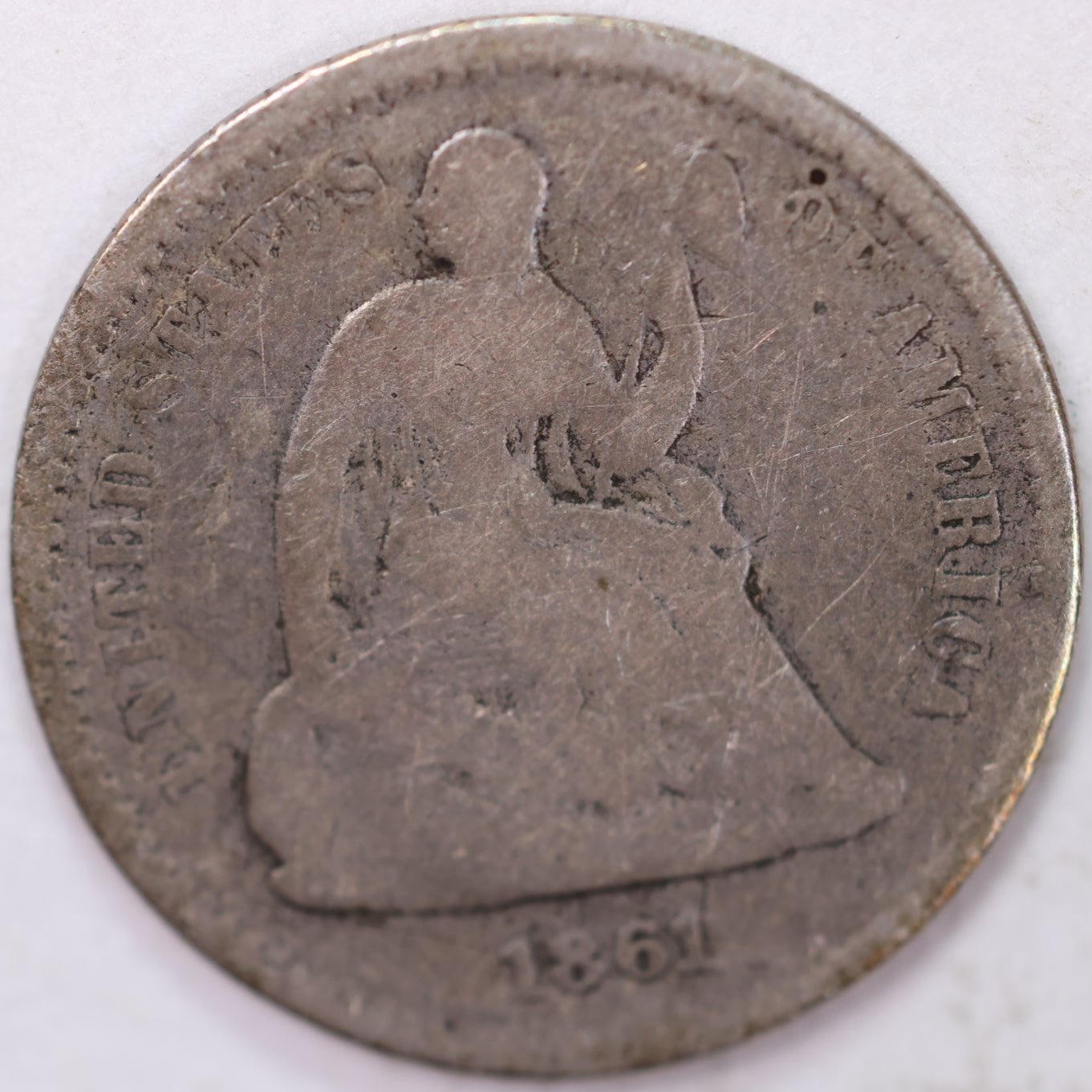 1861, Seated Half Dime, Very Good Circulated Coin, Store #M861.01