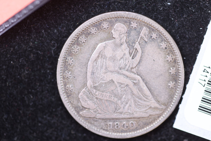 1840 Seated Liberty Half Dollar, Affordable VF+ Circulated Coin, Store